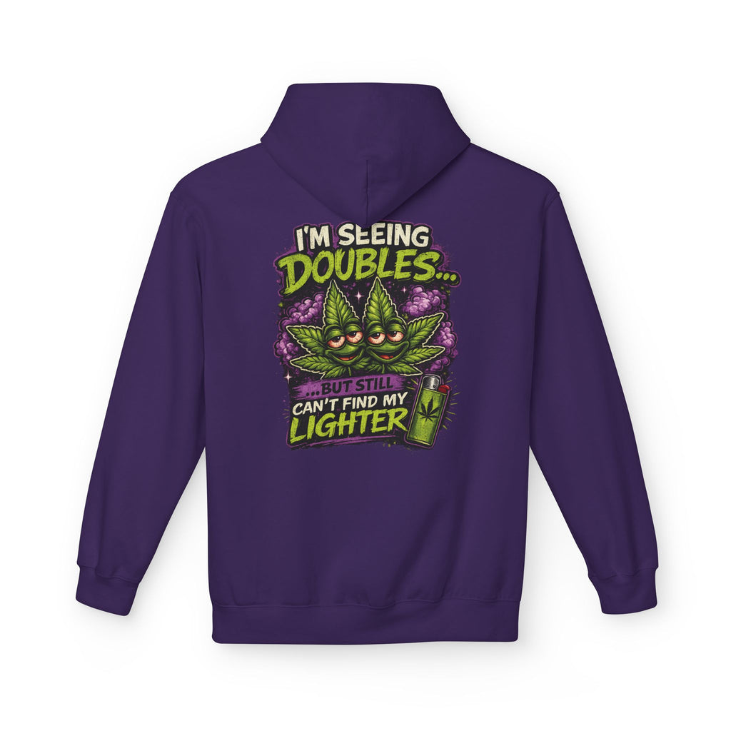 I'm Seeing Doubles Hoodie — Funny Cannabis Graphic Pullover with 'Can't Find My Lighter' Design