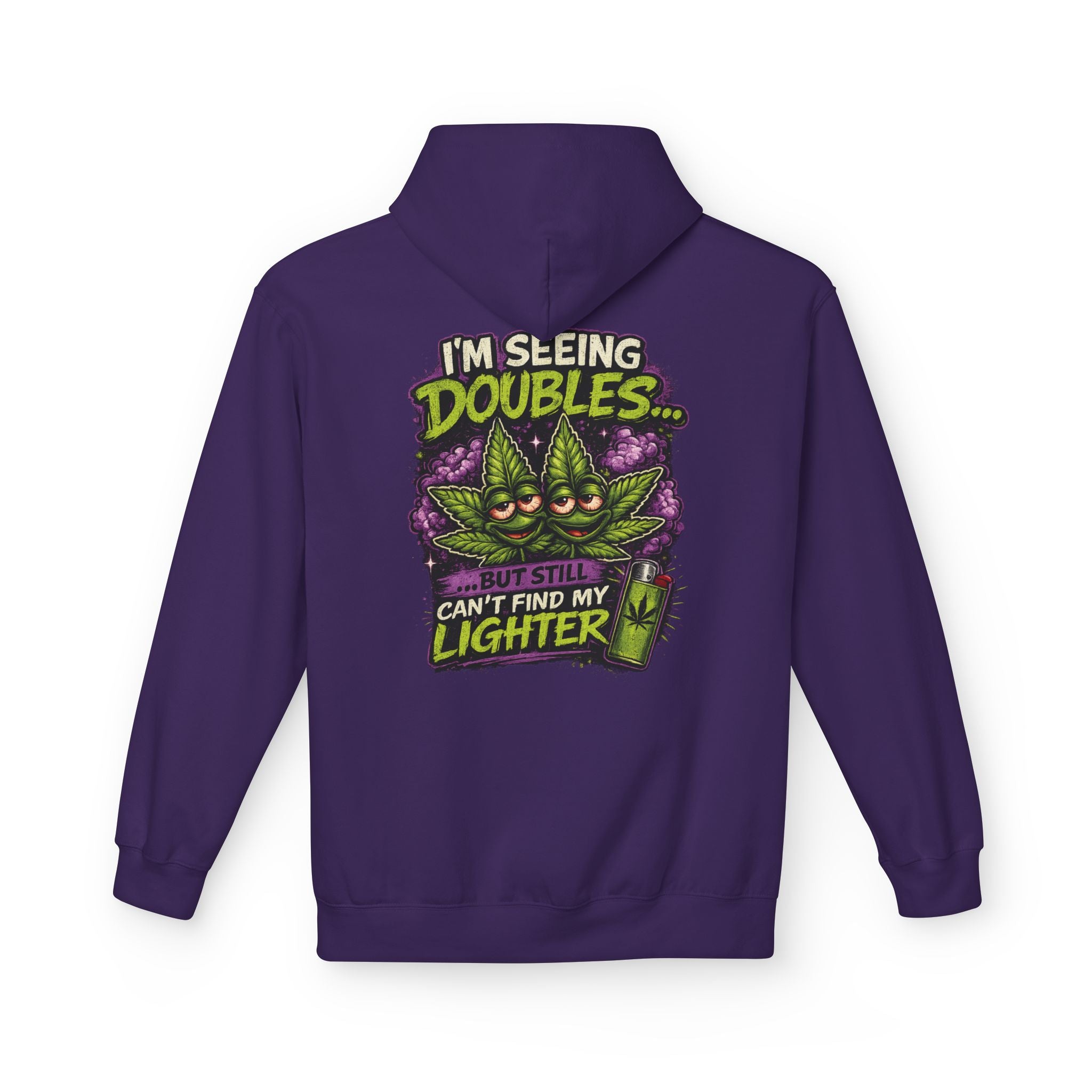 I'm Seeing Doubles Hoodie — Funny Cannabis Graphic Pullover with 'Can't Find My Lighter' Design