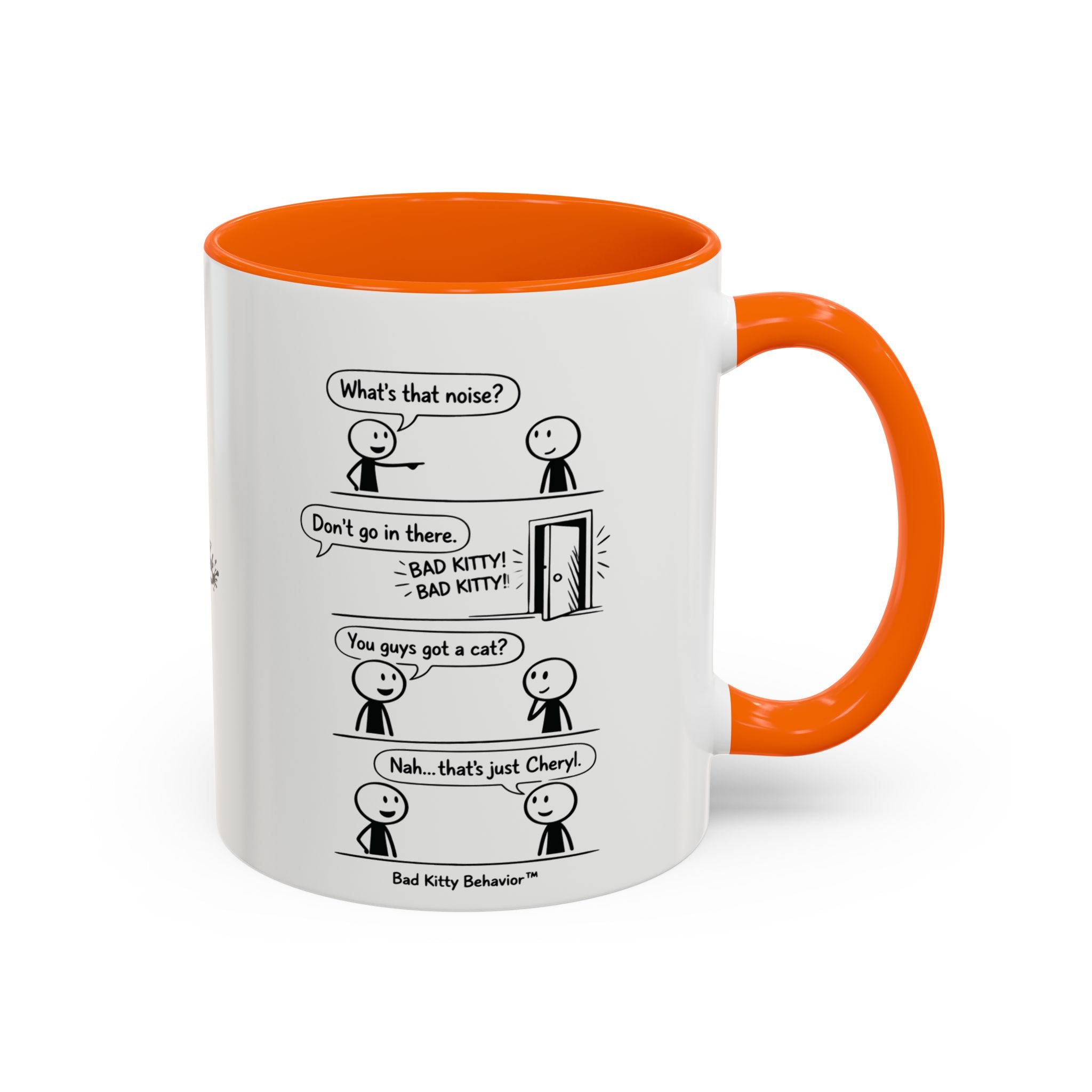 Coffee Mug — Funny Stick Figure Comic "Bad Kitty" Accent Ceramic Mug (11/15oz)