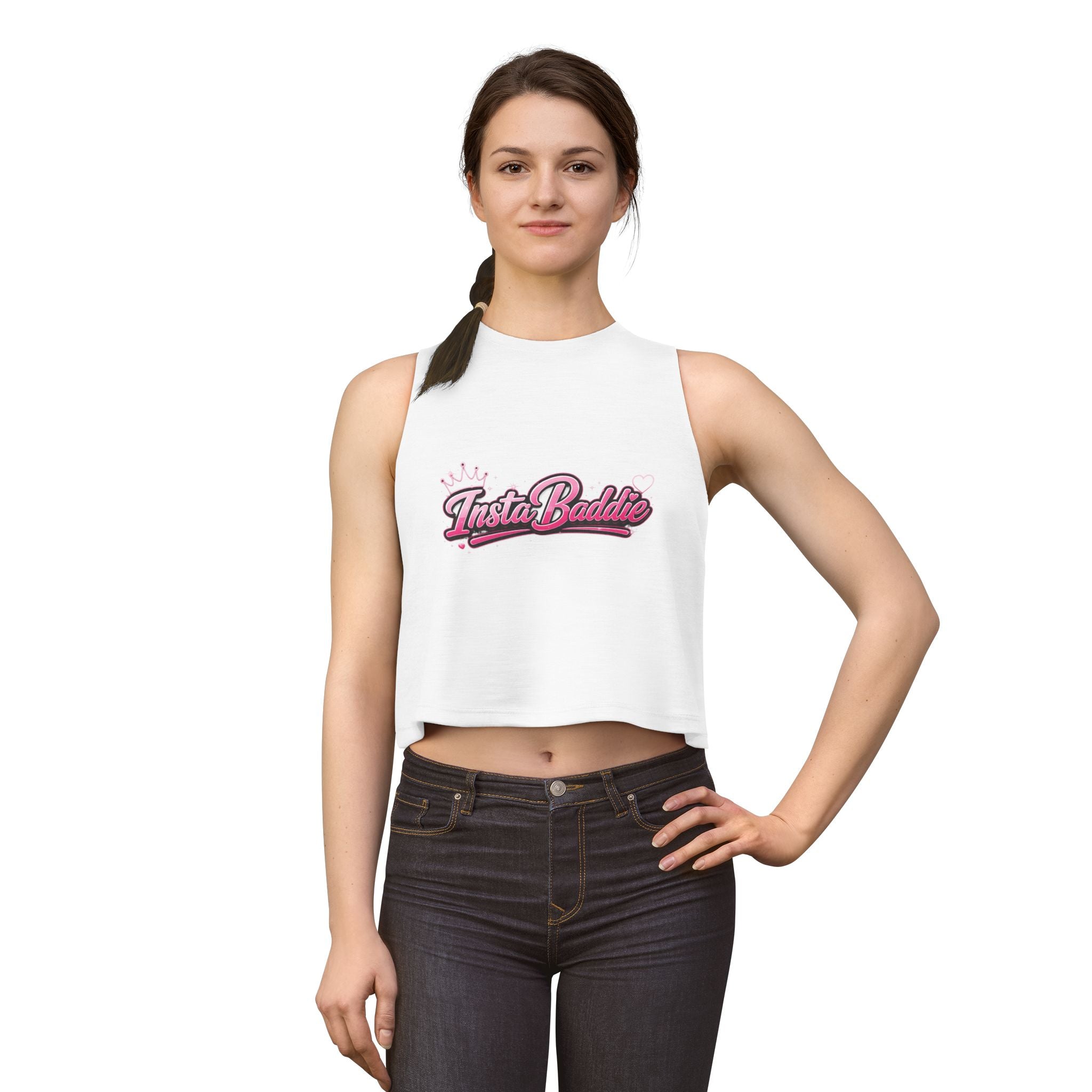 Insta Baddie Women's Crop Top — Pink Retro Script Graphic Tank