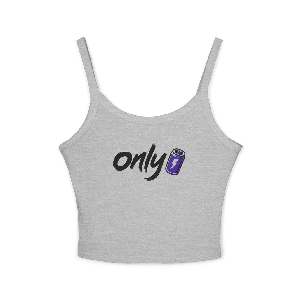 Spaghetti Tank — "Only" Purple Soda Can Graphic Crop Top