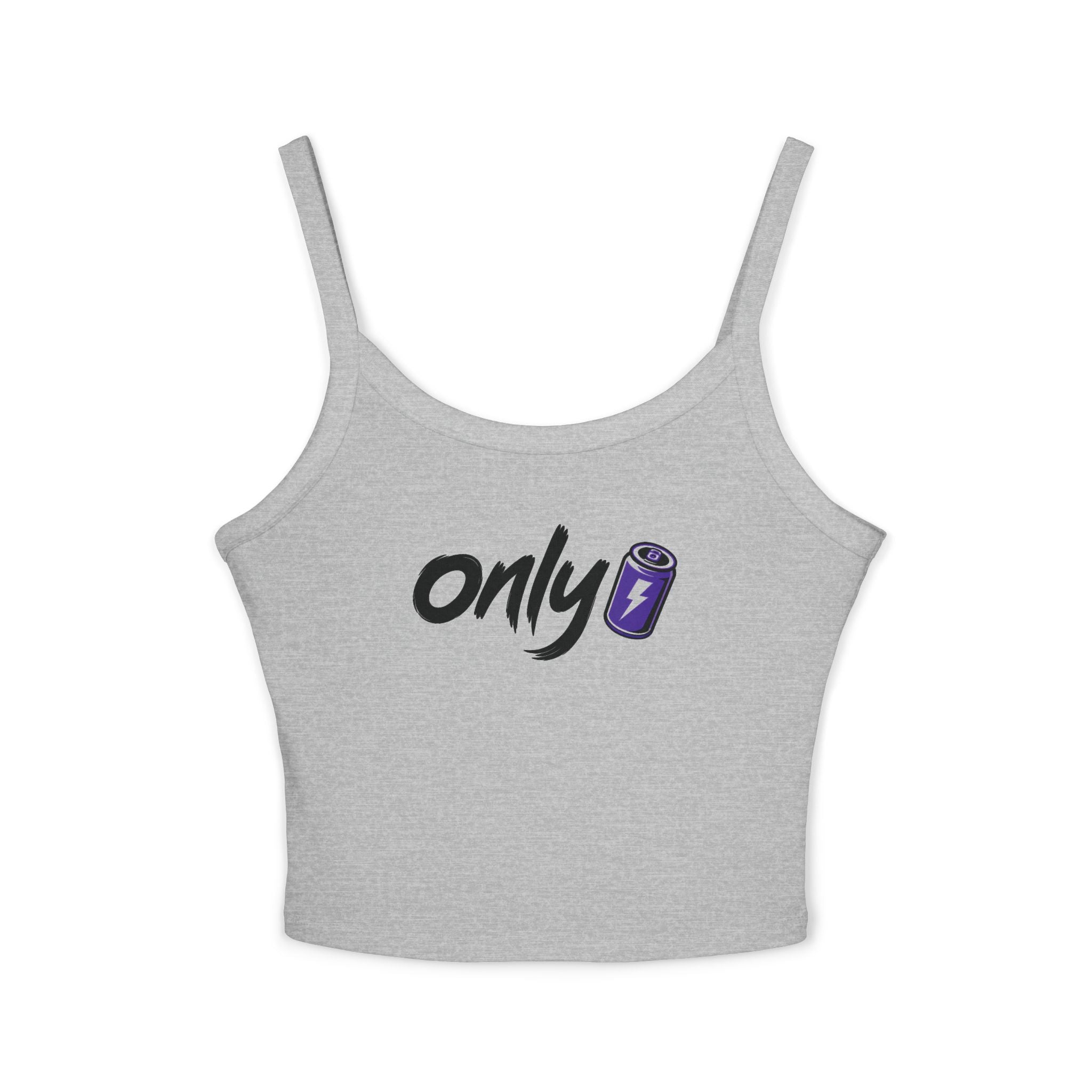 Spaghetti Tank — "Only" Purple Soda Can Graphic Crop Top