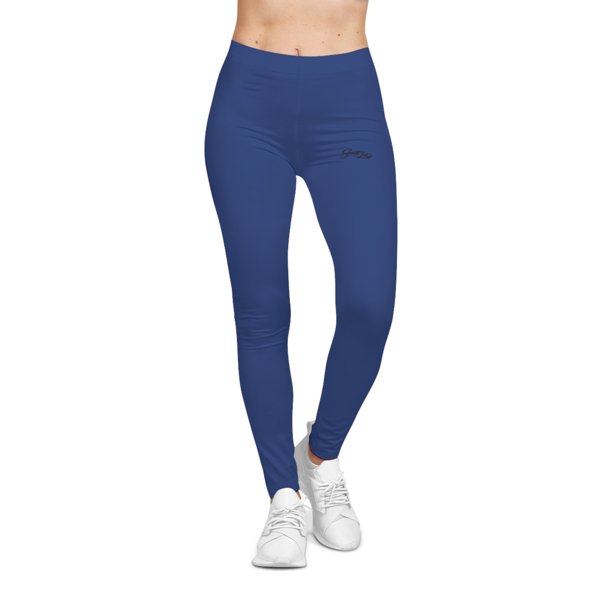 Blue Women's Casual Leggings — Minimal Script Accent