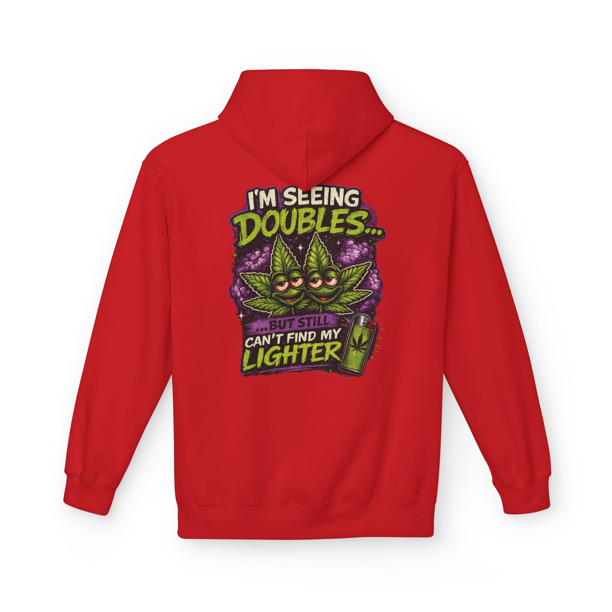 I'm Seeing Doubles Hoodie — Funny Cannabis Graphic Pullover with 'Can't Find My Lighter' Design