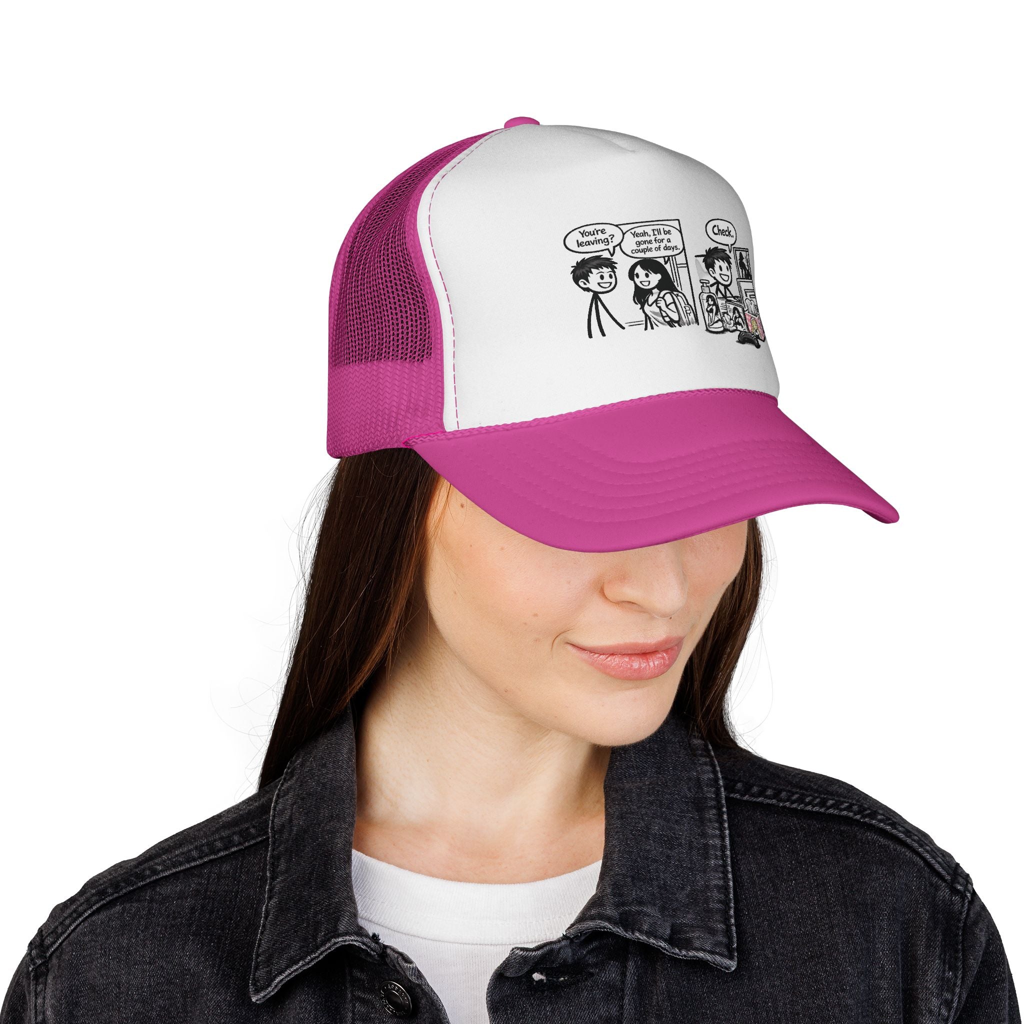 Comic Panel Trucker Hat — "Check" Retro Cartoon Design