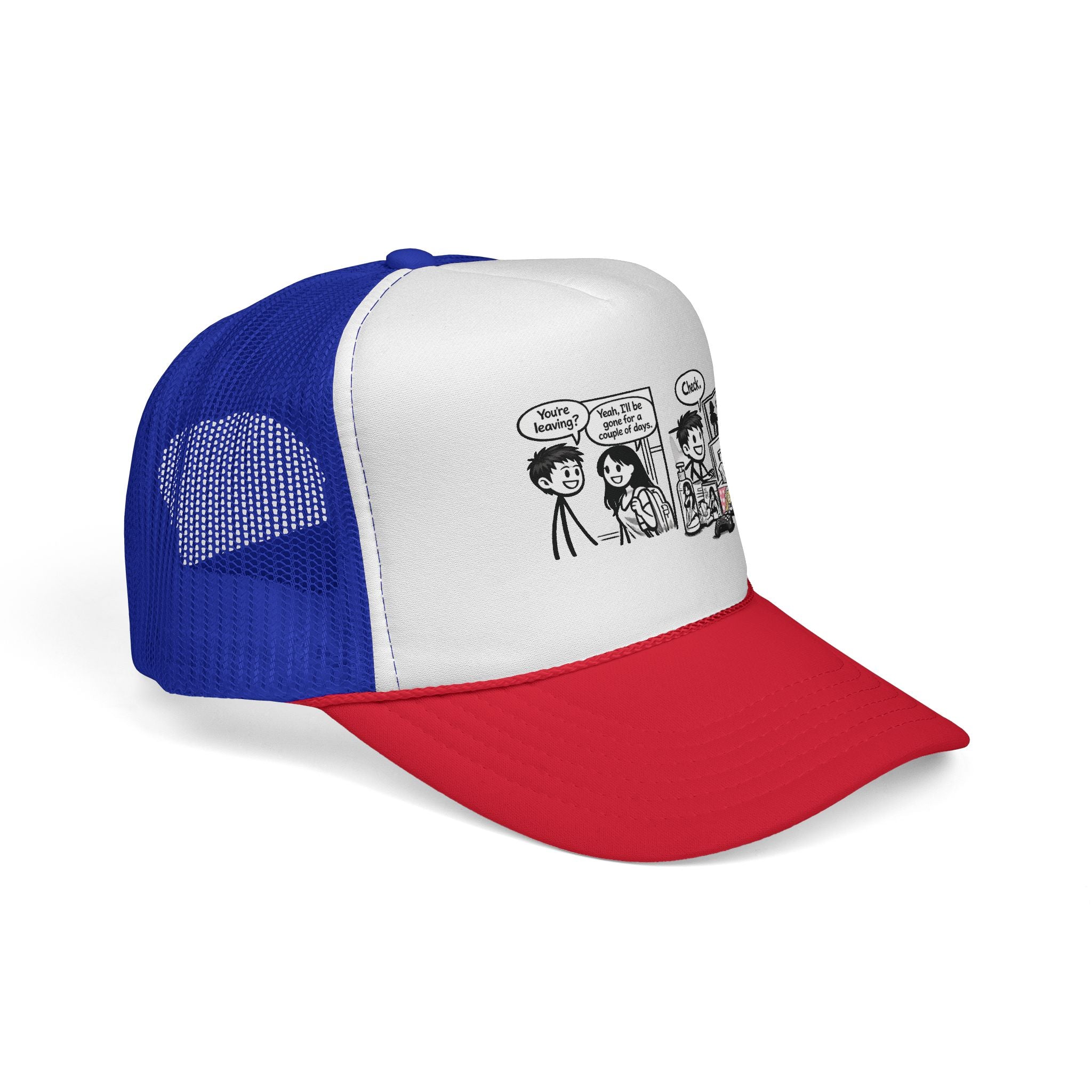 Comic Panel Trucker Hat — "Check" Retro Cartoon Design