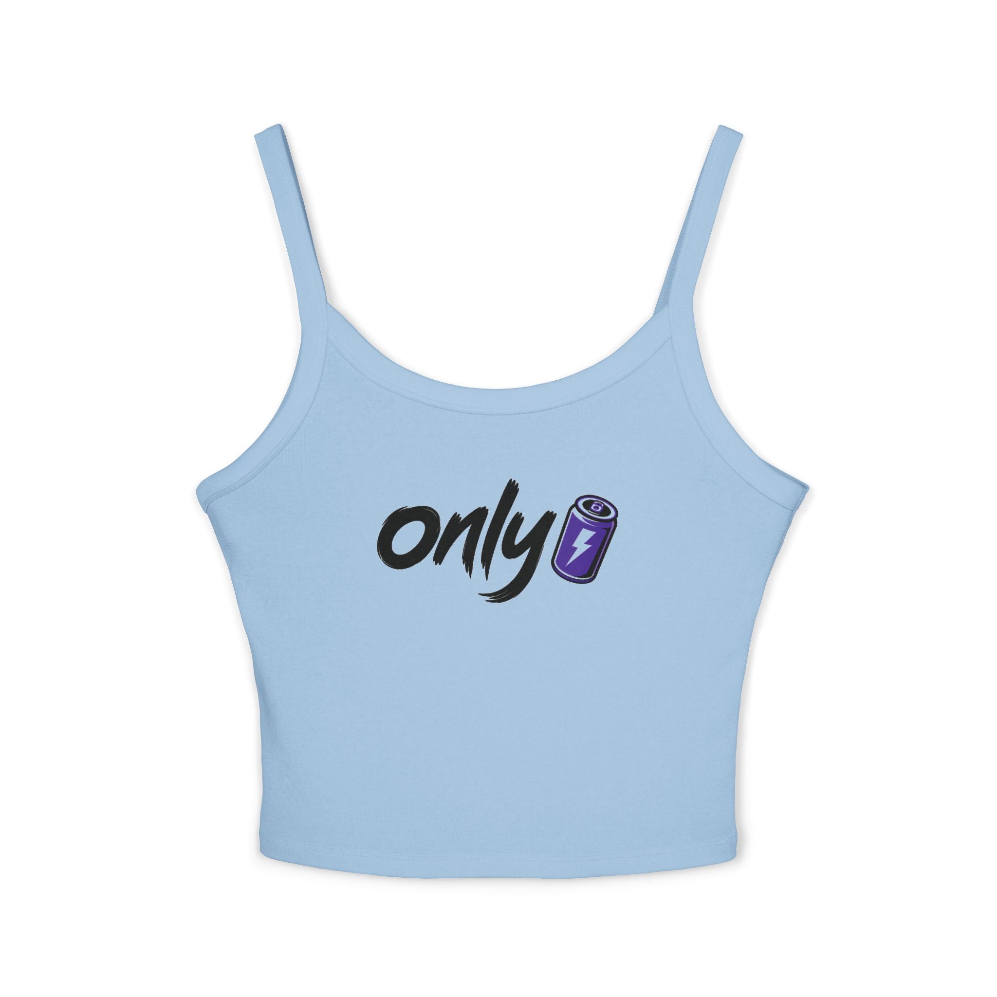 Spaghetti Tank — "Only" Purple Soda Can Graphic Crop Top