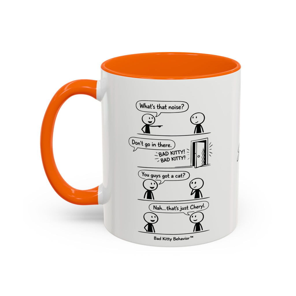 Coffee Mug — Funny Stick Figure Comic "Bad Kitty" Accent Ceramic Mug (11/15oz)