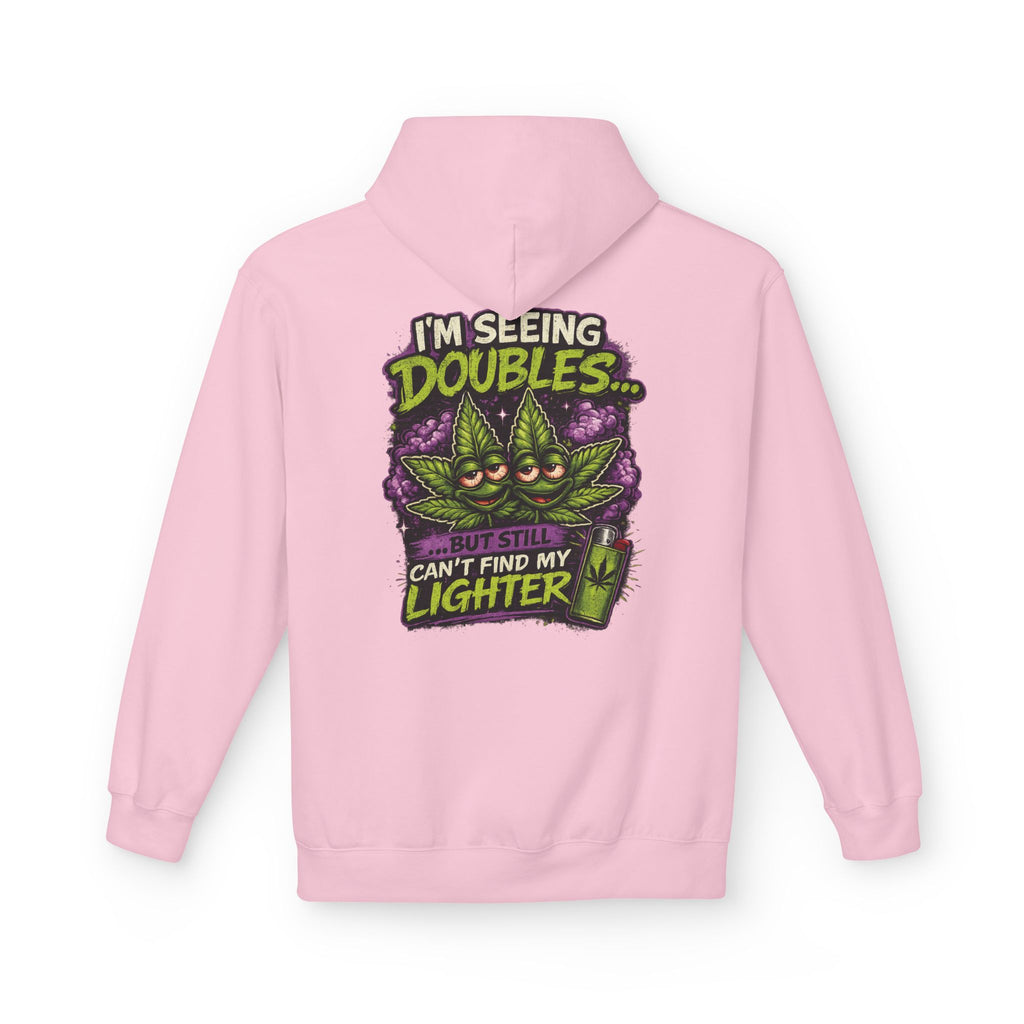 I'm Seeing Doubles Hoodie — Funny Cannabis Graphic Pullover with 'Can't Find My Lighter' Design
