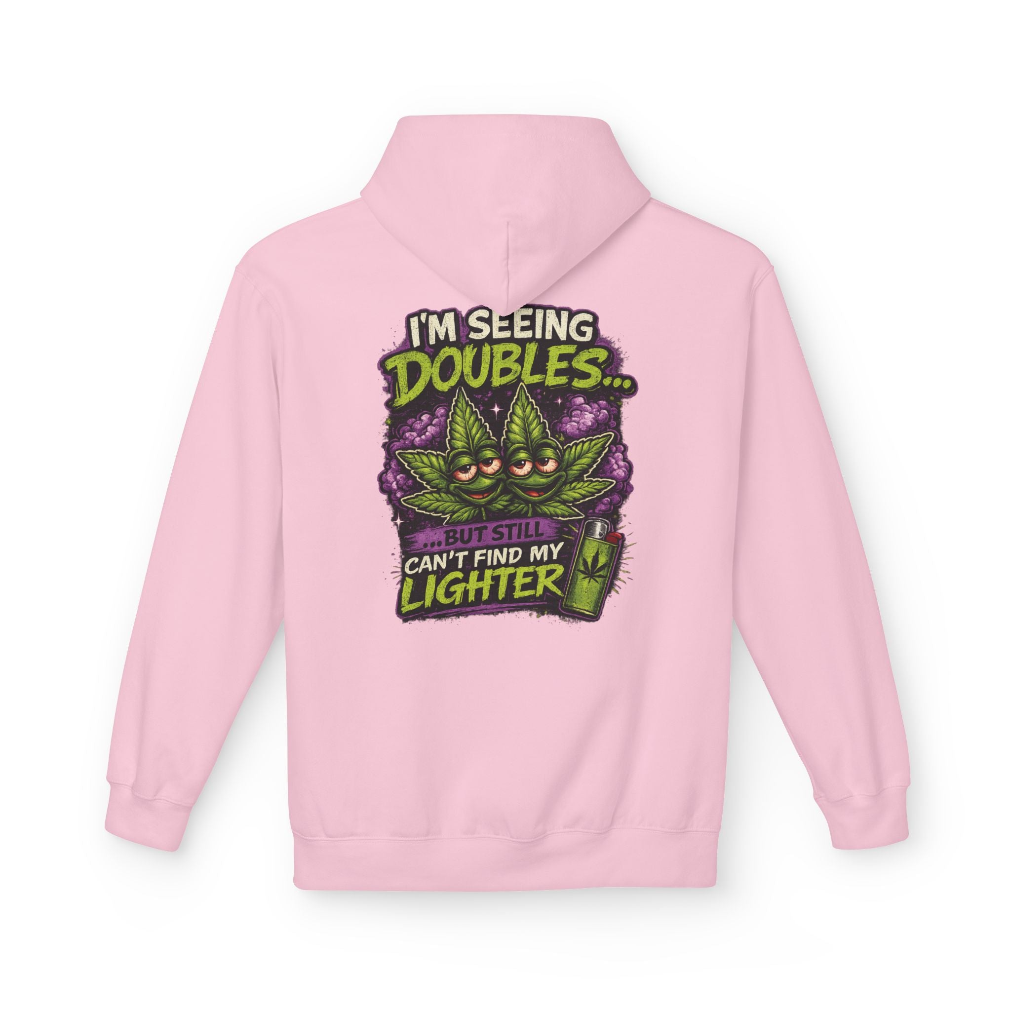 I'm Seeing Doubles Hoodie — Funny Cannabis Graphic Pullover with 'Can't Find My Lighter' Design