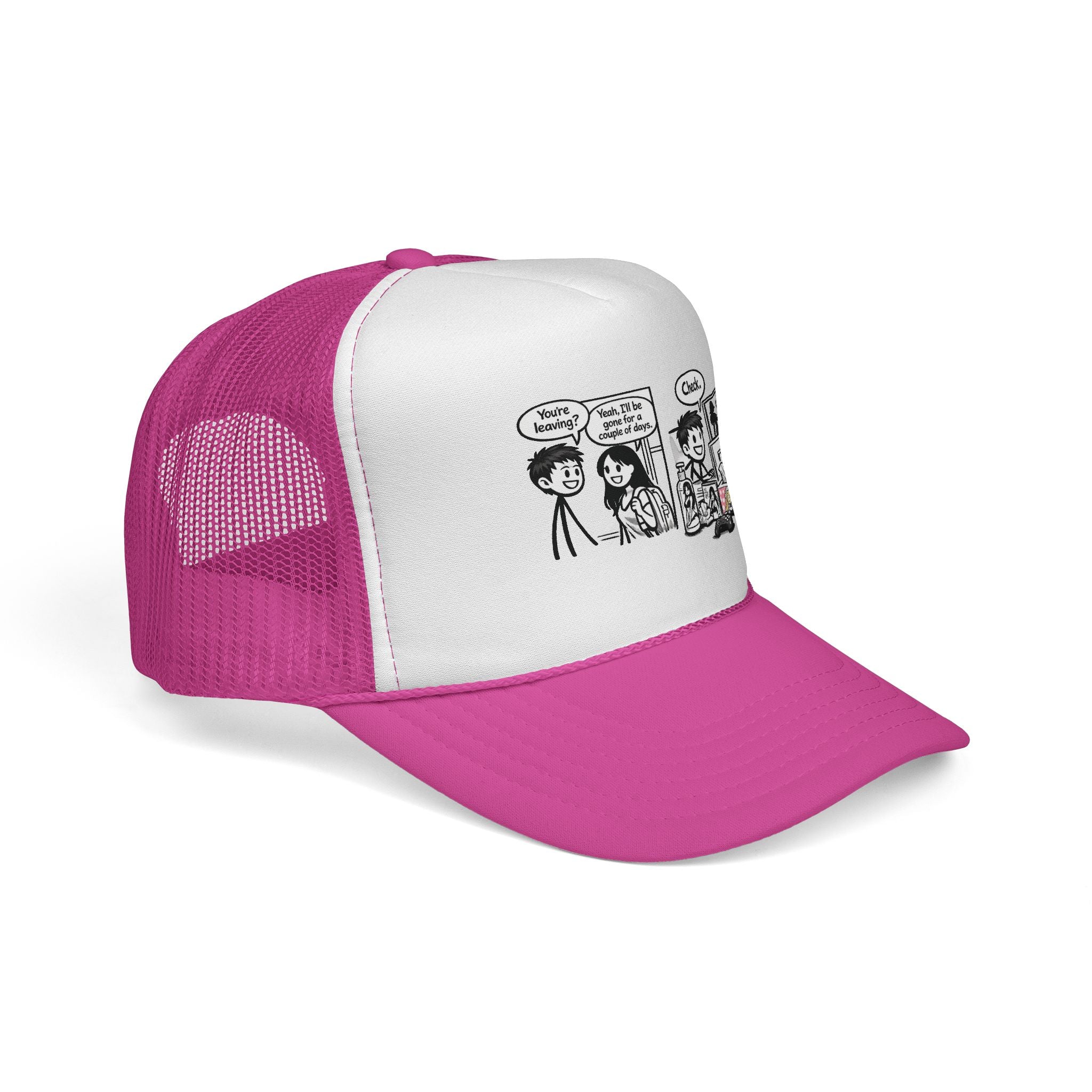 Comic Panel Trucker Hat — "Check" Retro Cartoon Design