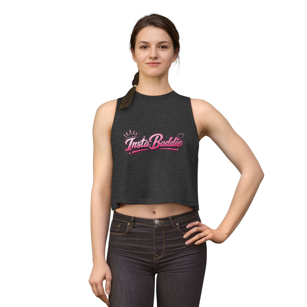 Insta Baddie Women's Crop Top — Pink Retro Script Graphic Tank