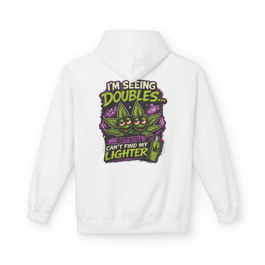 I'm Seeing Doubles Hoodie — Funny Cannabis Graphic Pullover with 'Can't Find My Lighter' Design