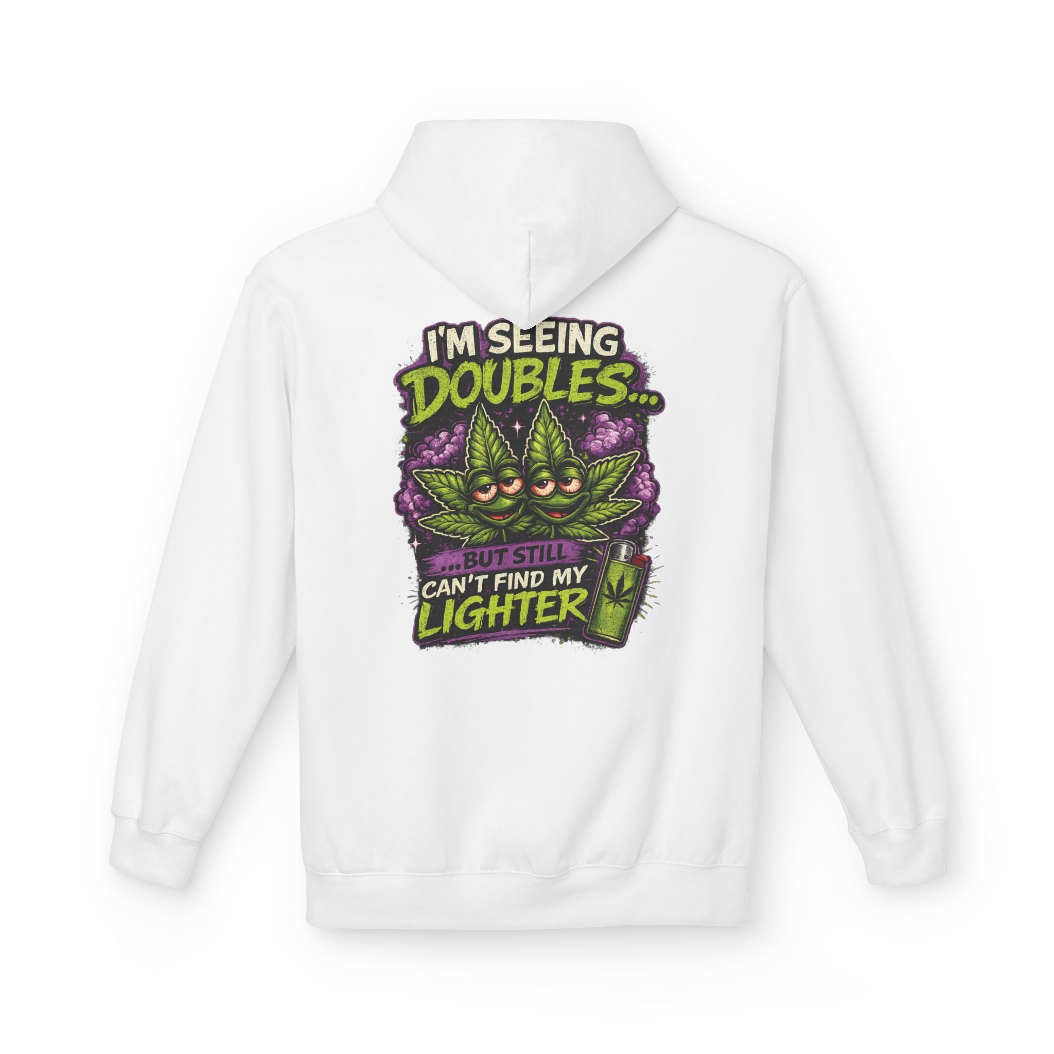 I'm Seeing Doubles Hoodie — Funny Cannabis Graphic Pullover with 'Can't Find My Lighter' Design