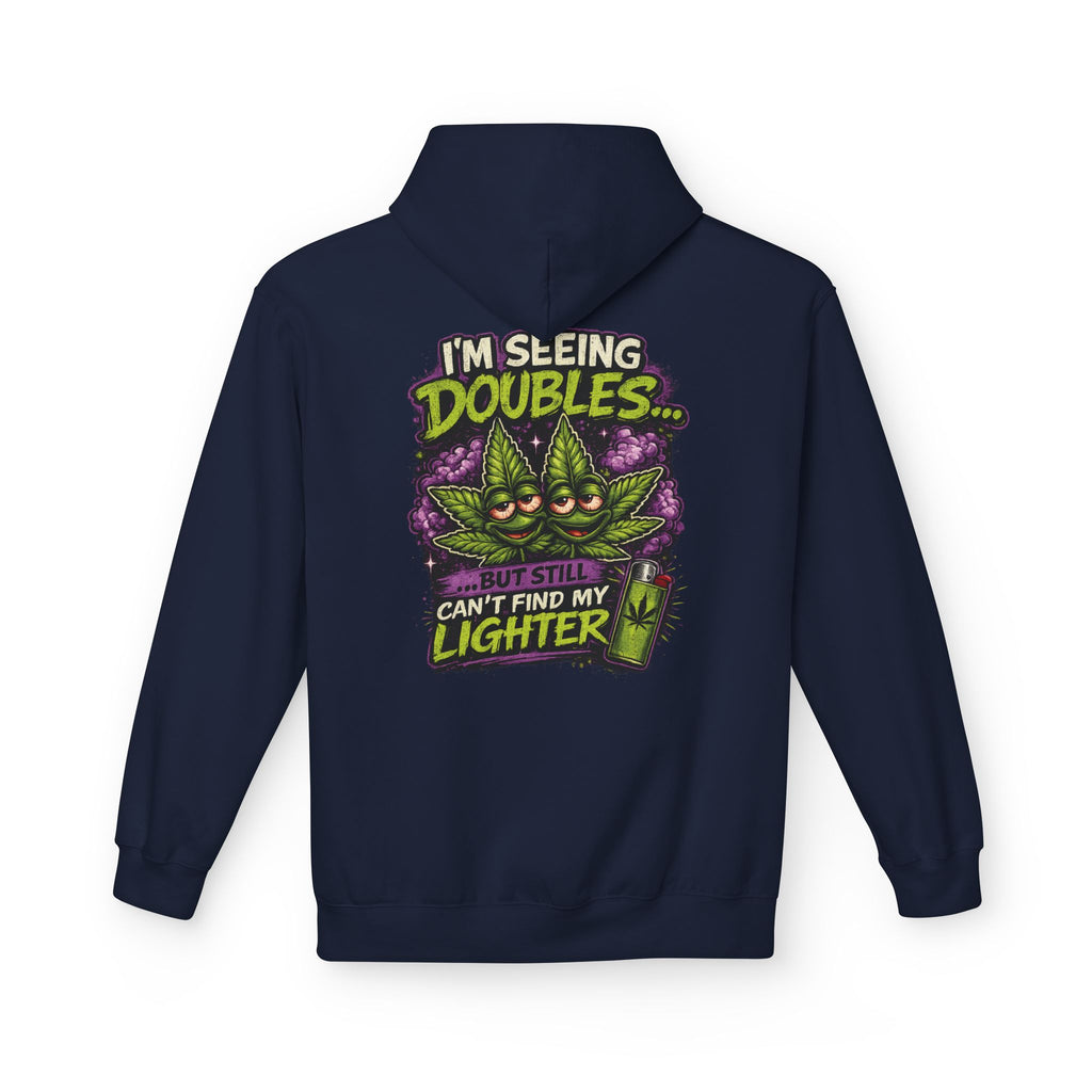 I'm Seeing Doubles Hoodie — Funny Cannabis Graphic Pullover with 'Can't Find My Lighter' Design