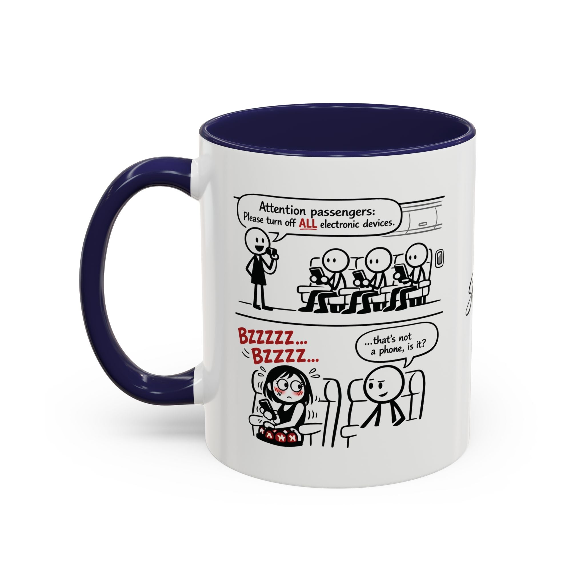Coffee Mug — Funny Airplane Cellphone Comic Accent Mug (11/15 oz)
