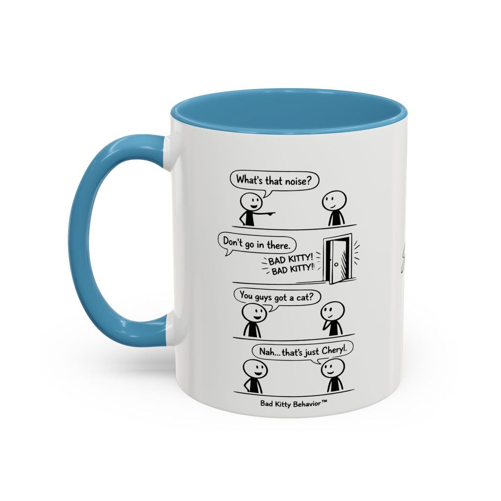 Coffee Mug — Funny Stick Figure Comic "Bad Kitty" Accent Ceramic Mug (11/15oz)