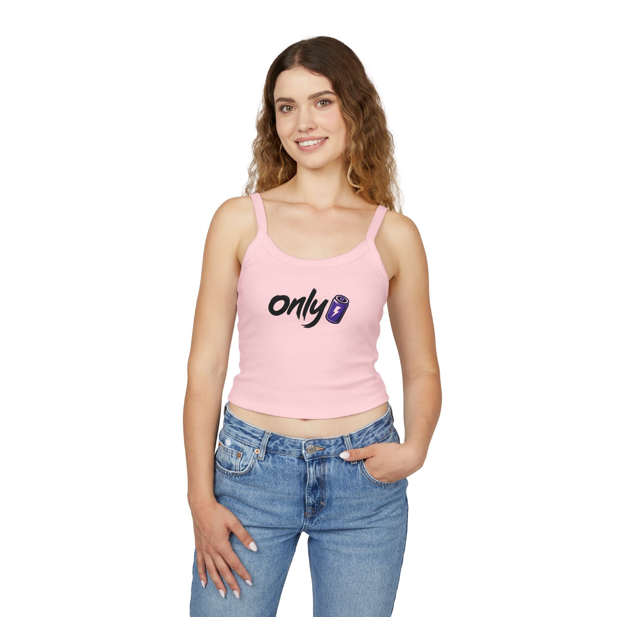 Spaghetti Tank — "Only" Purple Soda Can Graphic Crop Top