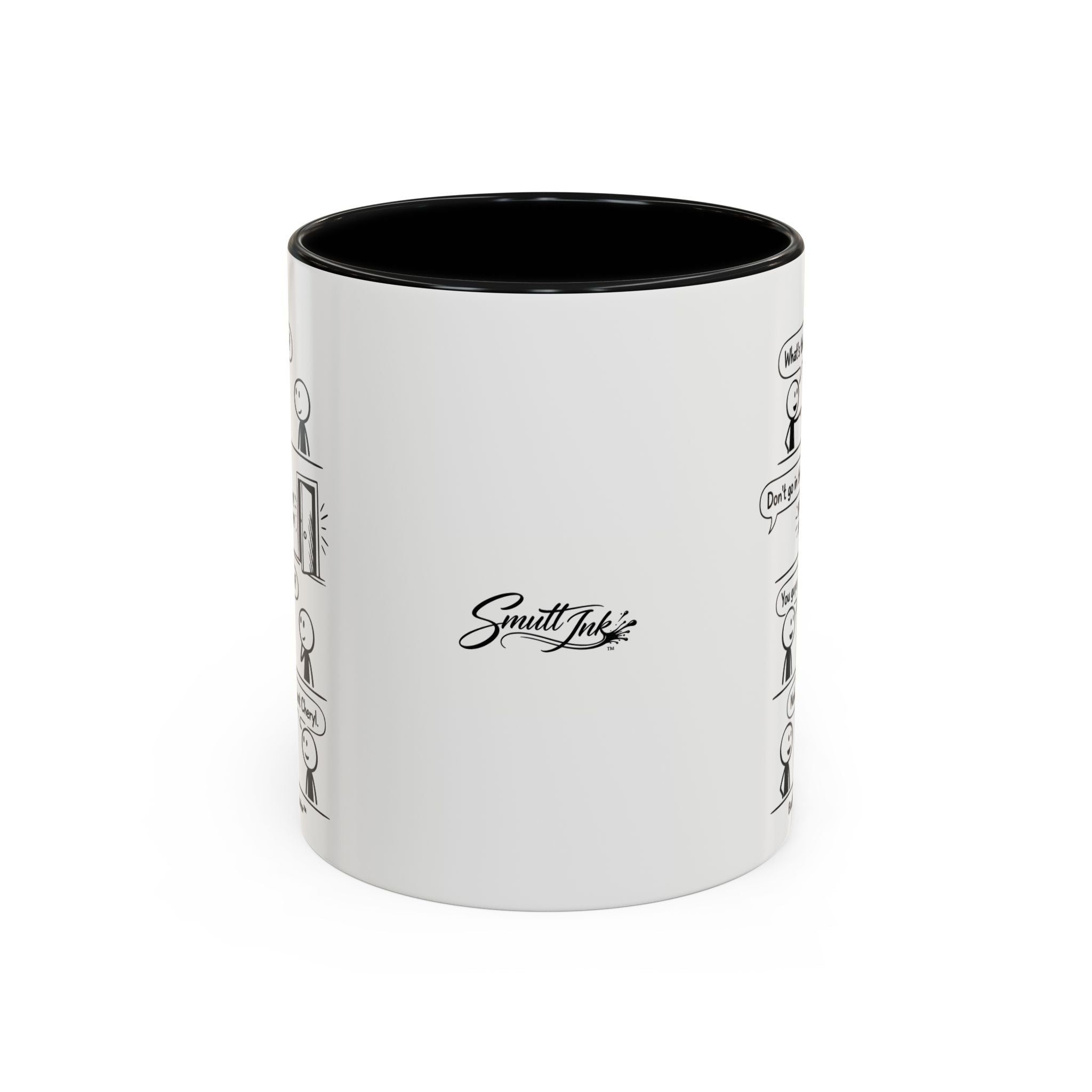 Coffee Mug — Funny Stick Figure Comic "Bad Kitty" Accent Ceramic Mug (11/15oz)