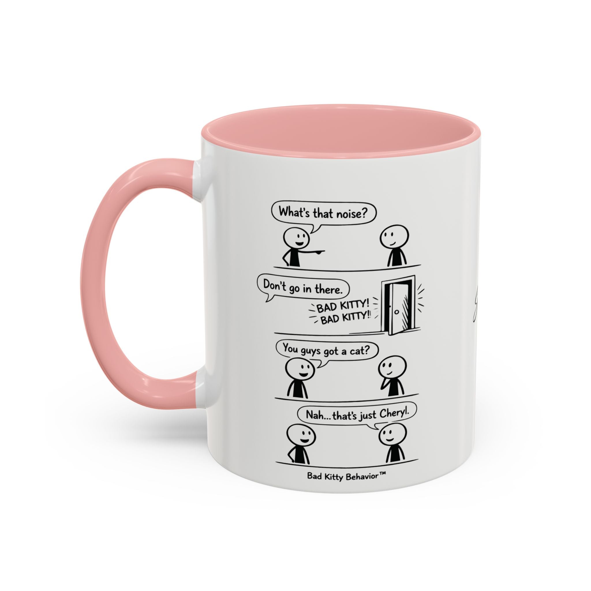 Coffee Mug — Funny Stick Figure Comic "Bad Kitty" Accent Ceramic Mug (11/15oz)
