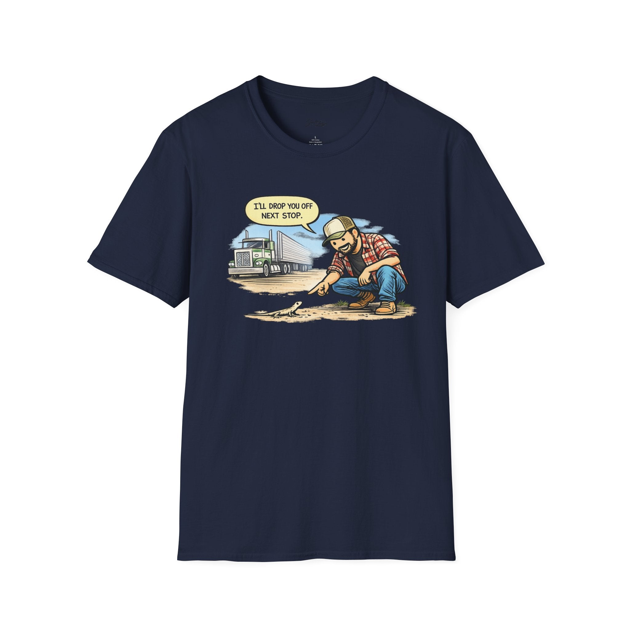 Trucker Rescue T‑Shirt – 'I’ll Drop You Off Next Stop' Vintage Semi Driver Tee