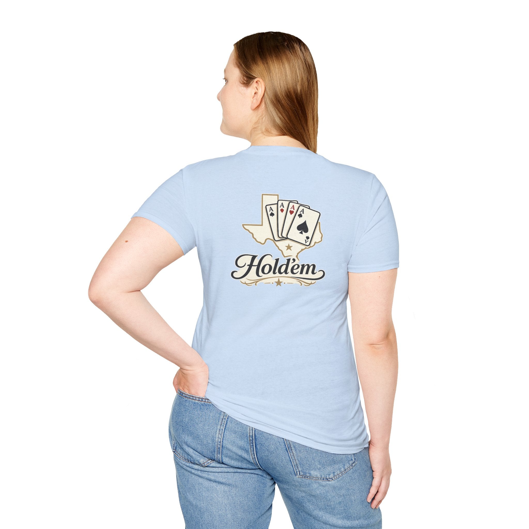 Texas Hold'em Poker T-Shirt — Retro State Map & Playing Cards Graphic
