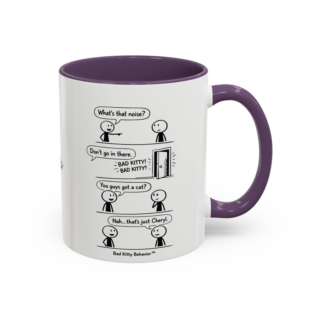 Coffee Mug — Funny Stick Figure Comic "Bad Kitty" Accent Ceramic Mug (11/15oz)