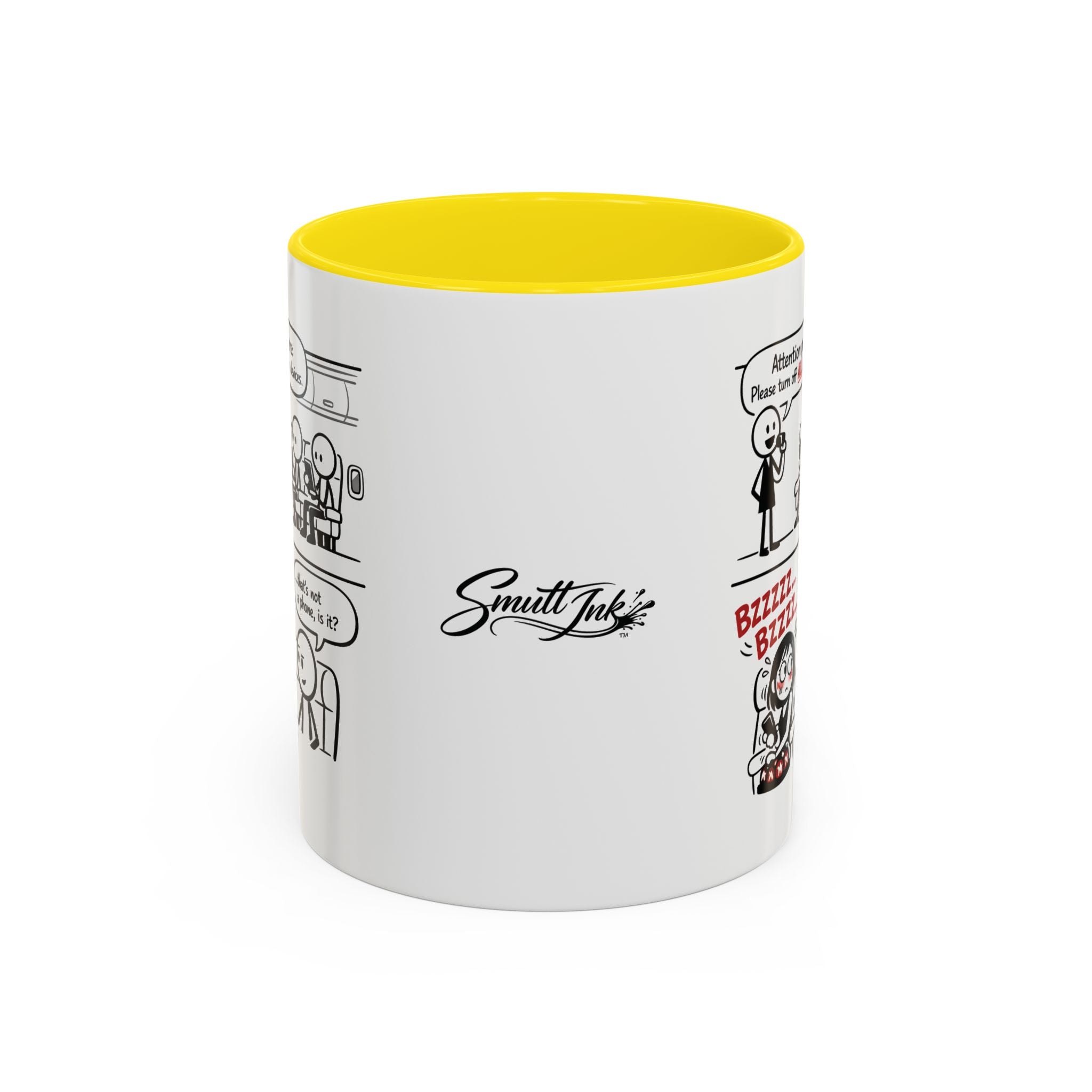Coffee Mug — Funny Airplane Cellphone Comic Accent Mug (11/15 oz)
