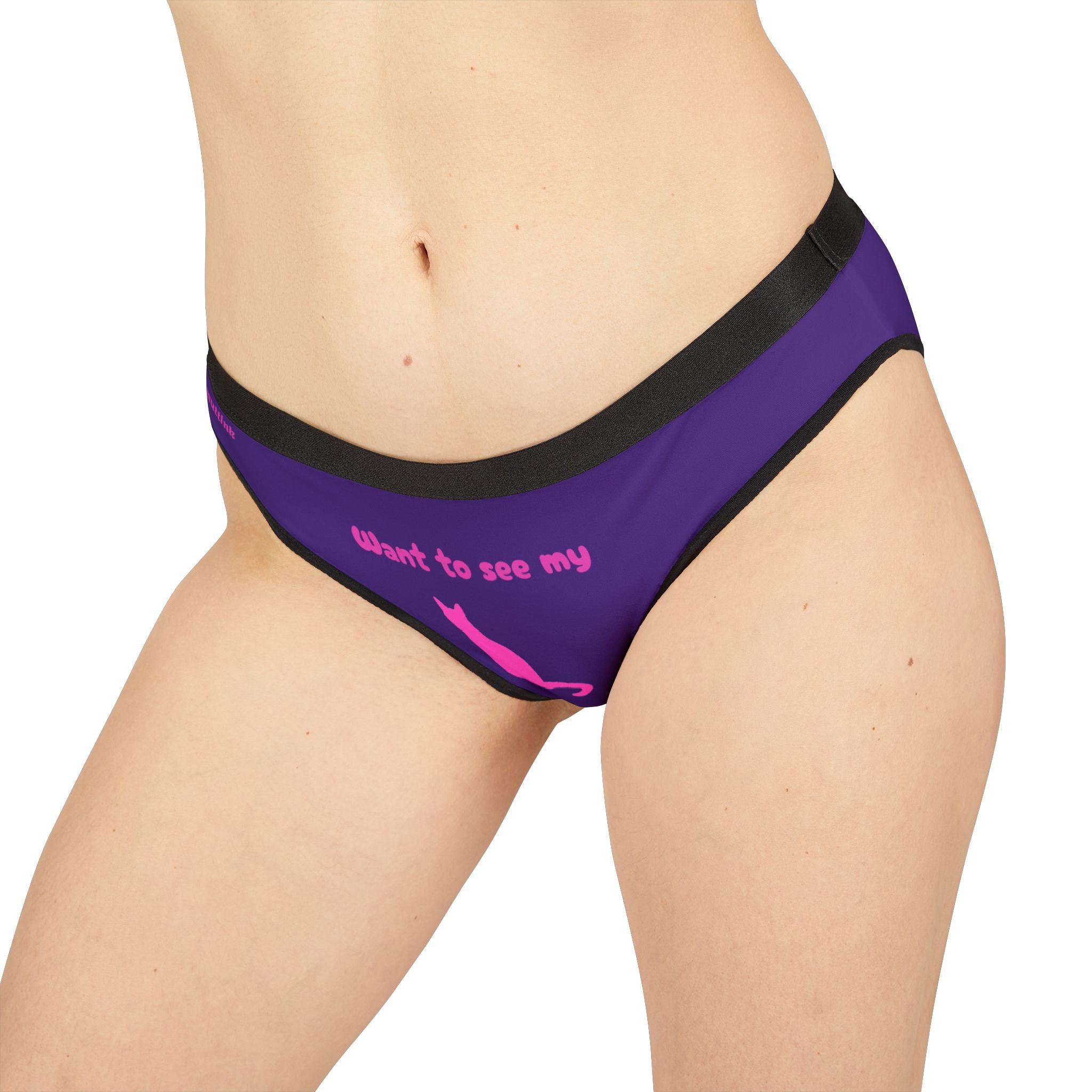 Cat Lover Bikini Briefs — "Want to see" Pink Cat Graphic Women's Underwear