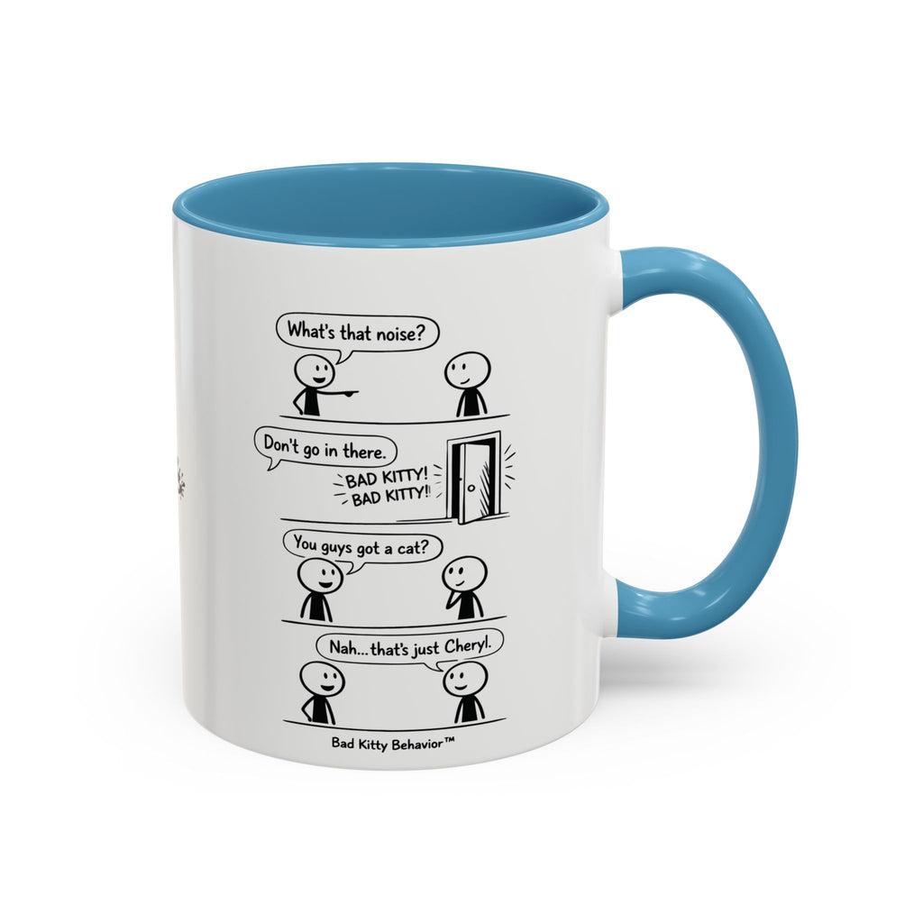 Coffee Mug — Funny Stick Figure Comic "Bad Kitty" Accent Ceramic Mug (11/15oz)