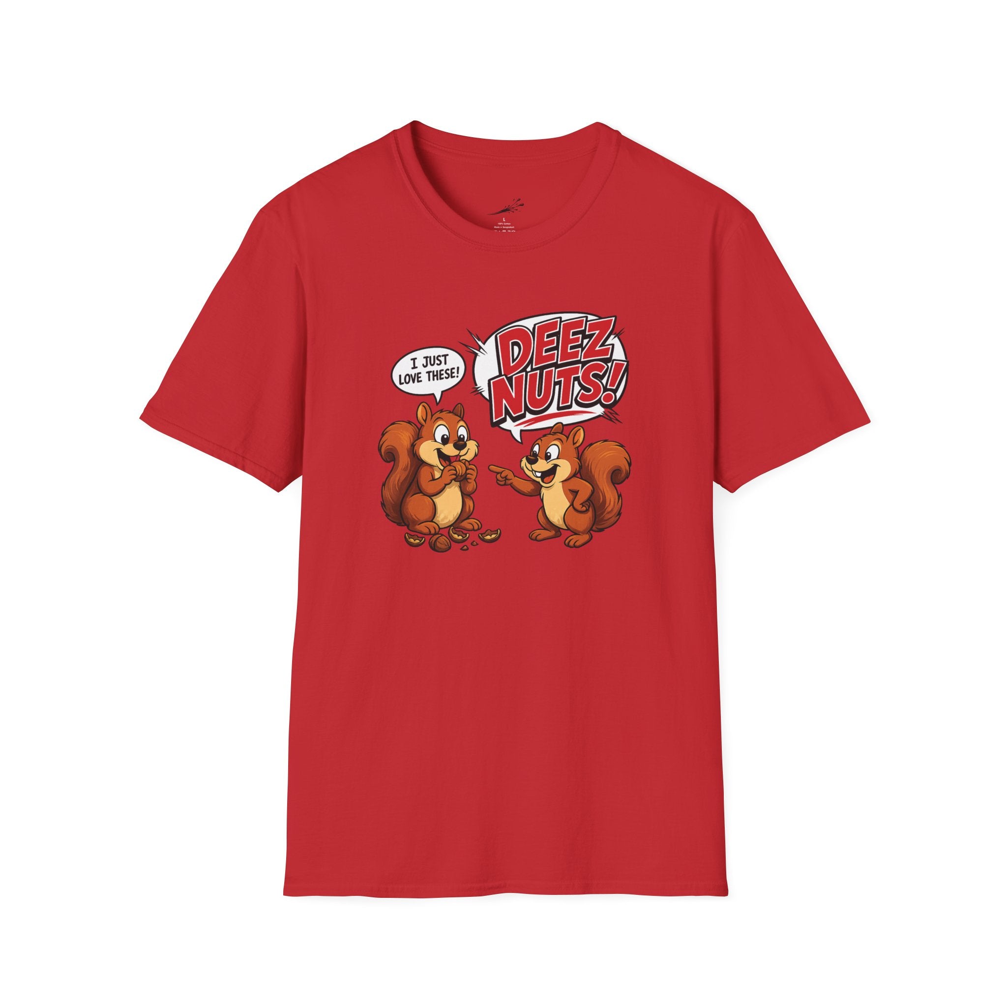 Funny Squirrel T‑Shirt — Cartoon 'Deez Nuts!' Graphic Tee