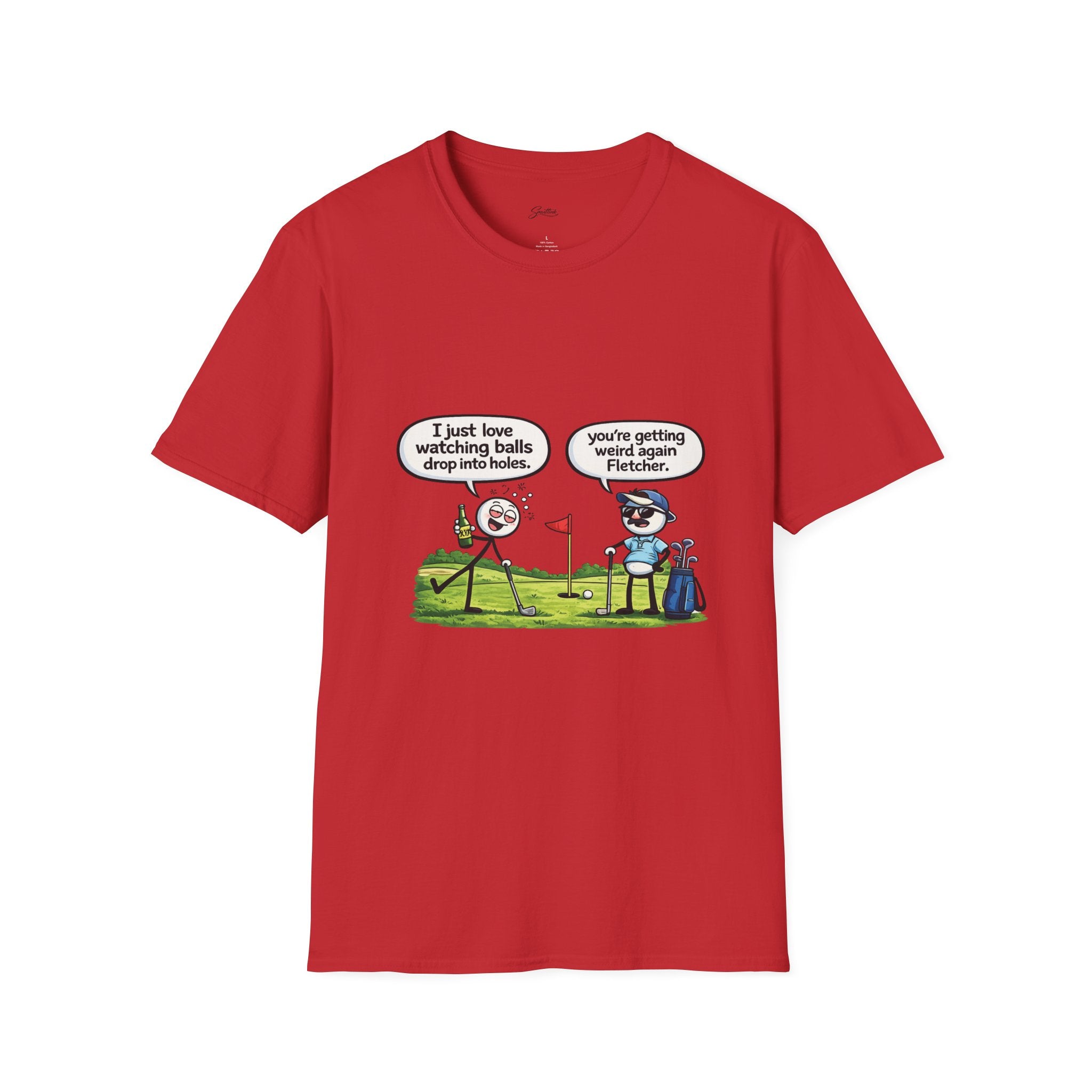 Golf Cartoon T-Shirt — Funny "I Just Love Watching Balls Drop Into Holes" Graphic Tee