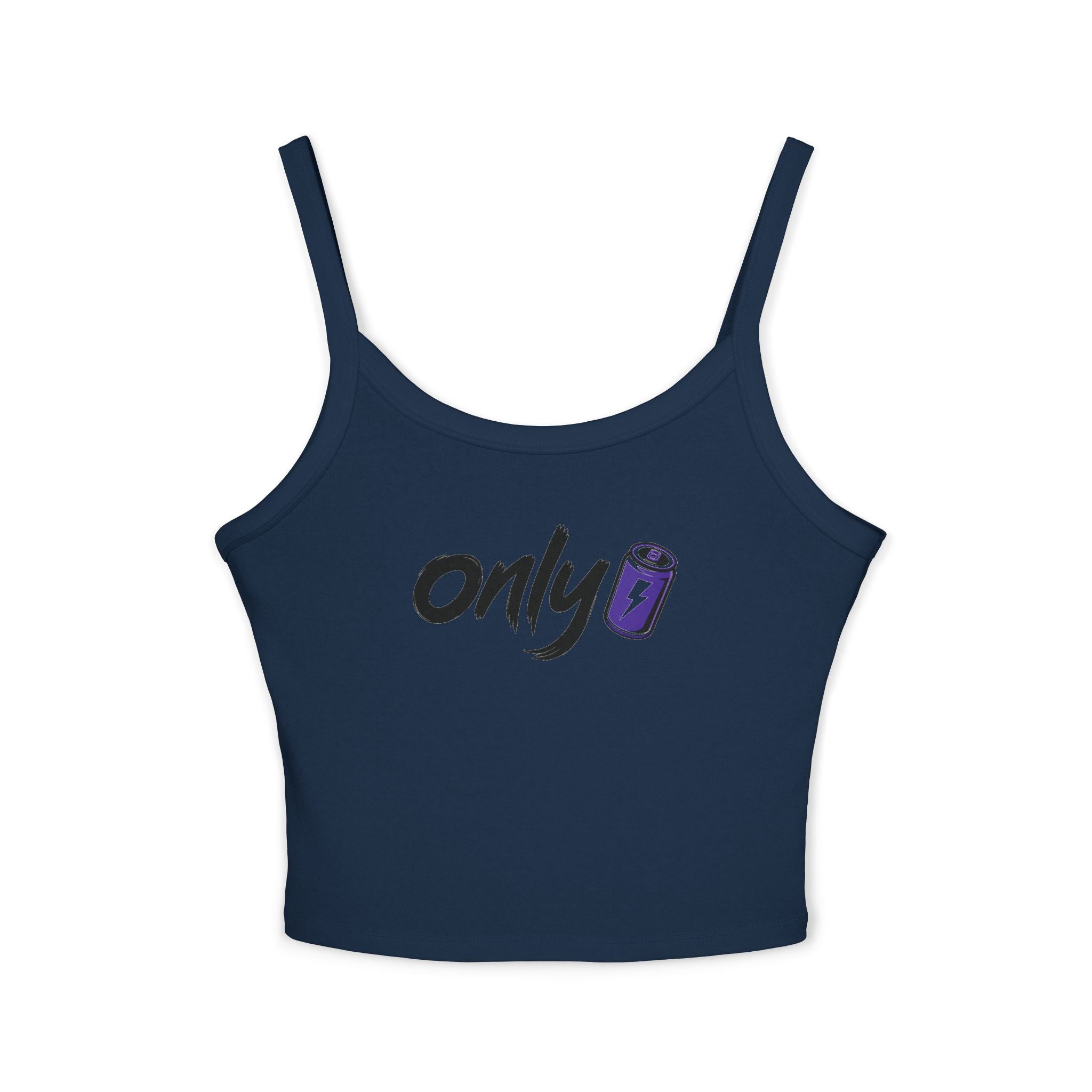 Spaghetti Tank — "Only" Purple Soda Can Graphic Crop Top