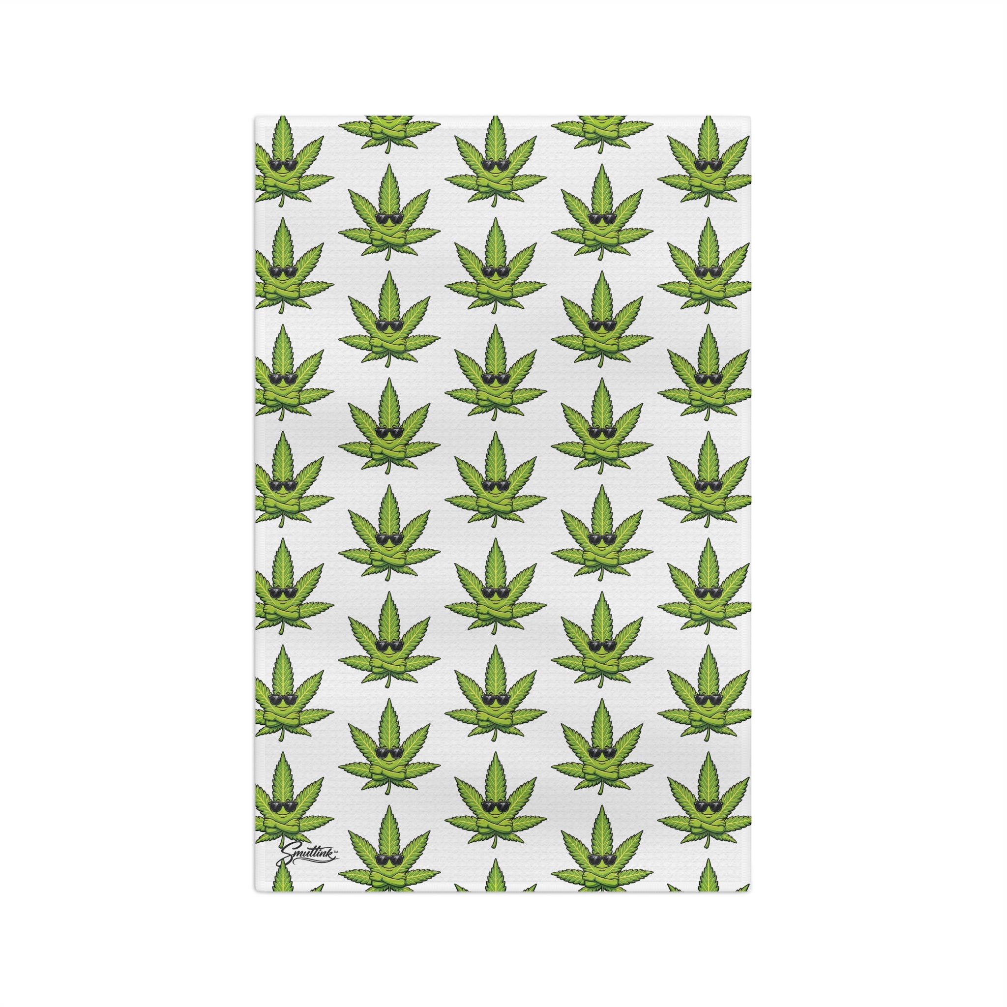 Kool Cannabis Leaf Microfiber Tea Towel — Repeating Green Marijuana Pattern Kitchen Towel
