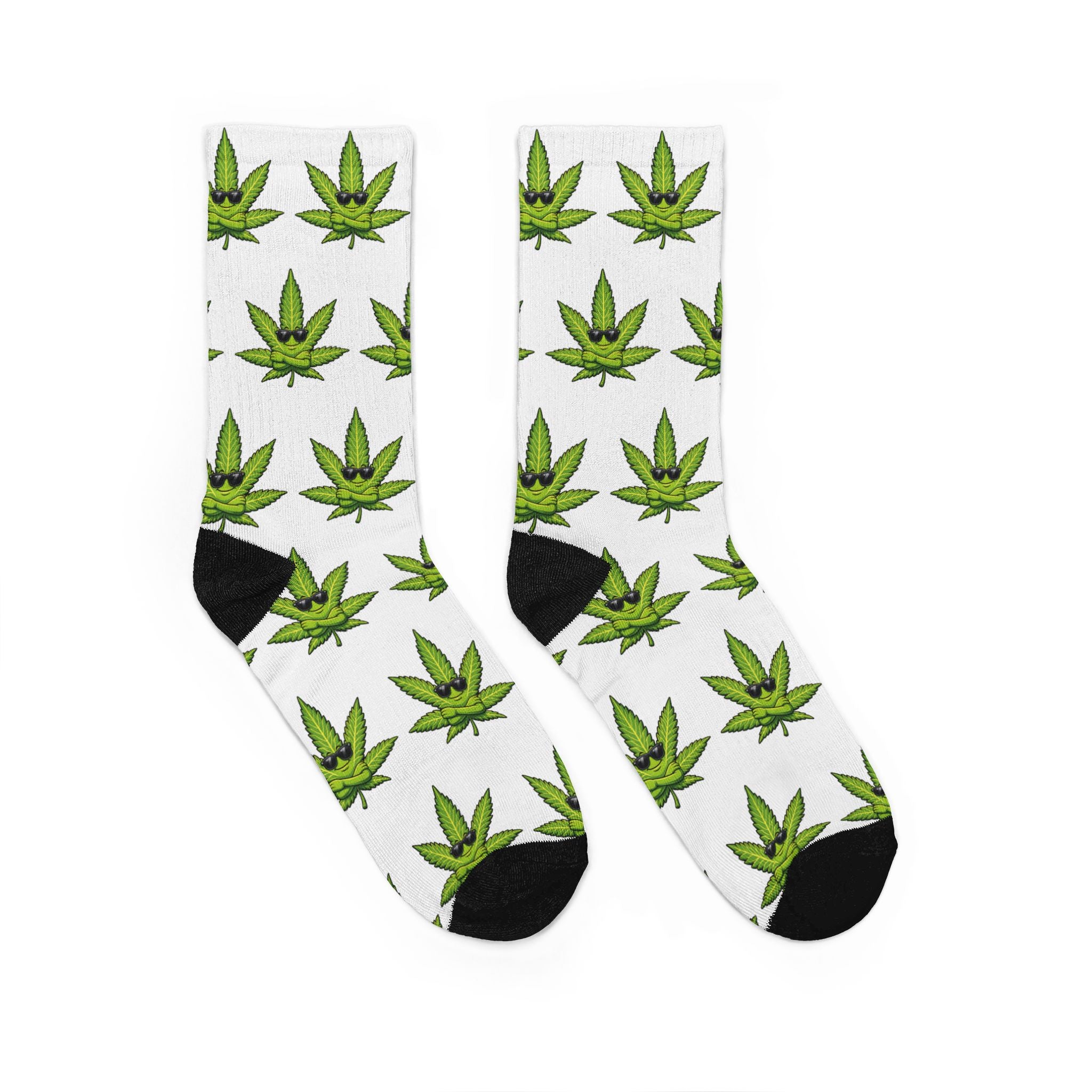 Cool Marijuana Leaf Crew Socks – Green Cannabis Pattern Padded Crew Socks