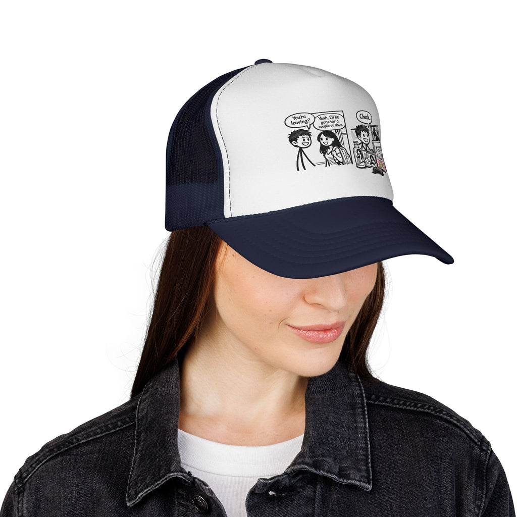 Comic Panel Trucker Hat — "Check" Retro Cartoon Design