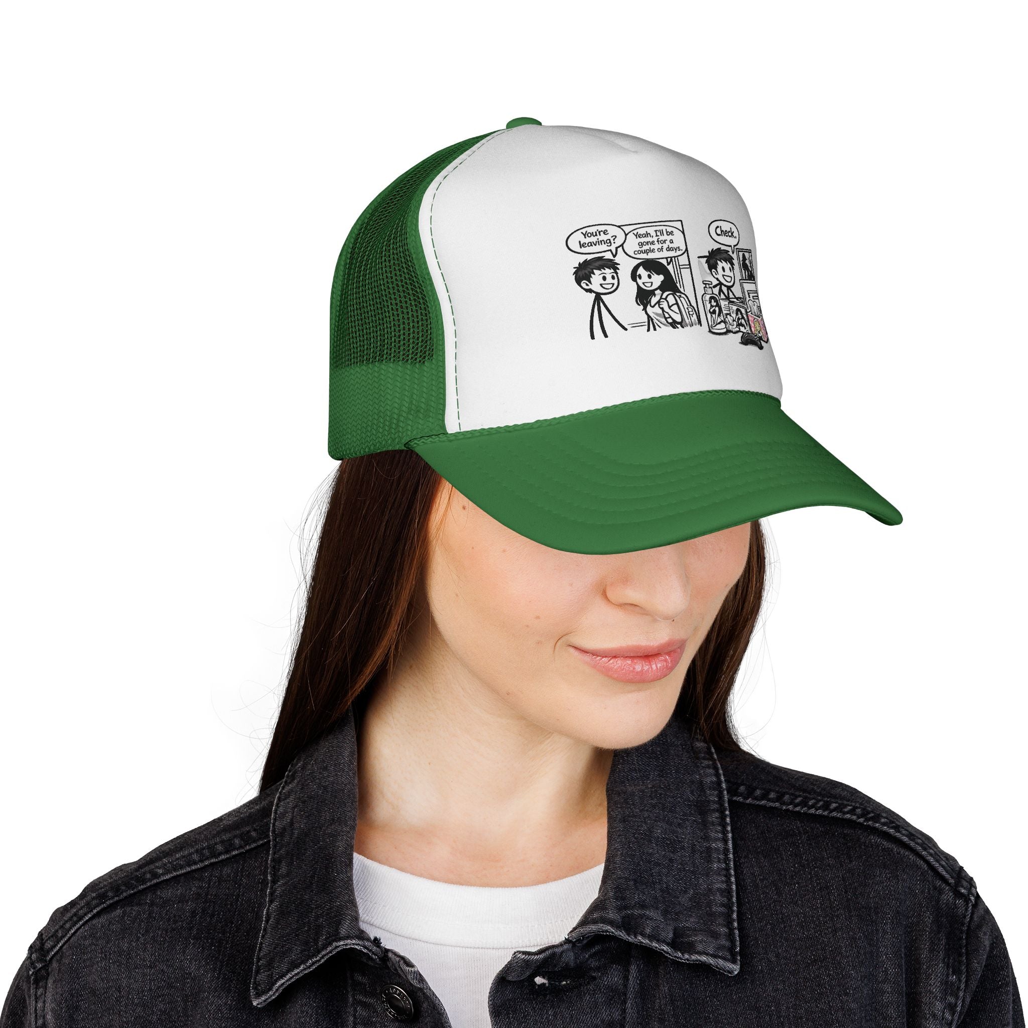 Comic Panel Trucker Hat — "Check" Retro Cartoon Design