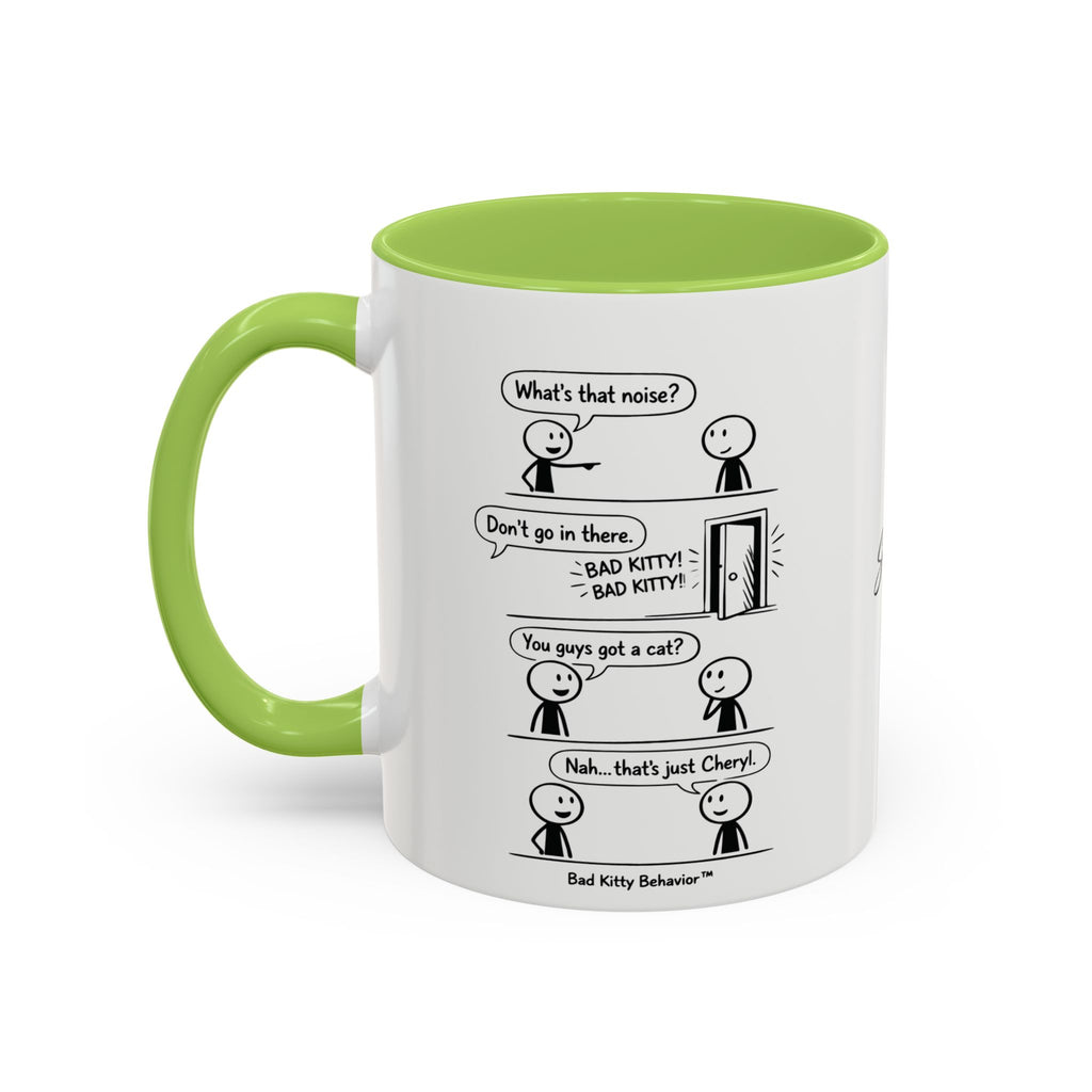 Coffee Mug — Funny Stick Figure Comic "Bad Kitty" Accent Ceramic Mug (11/15oz)