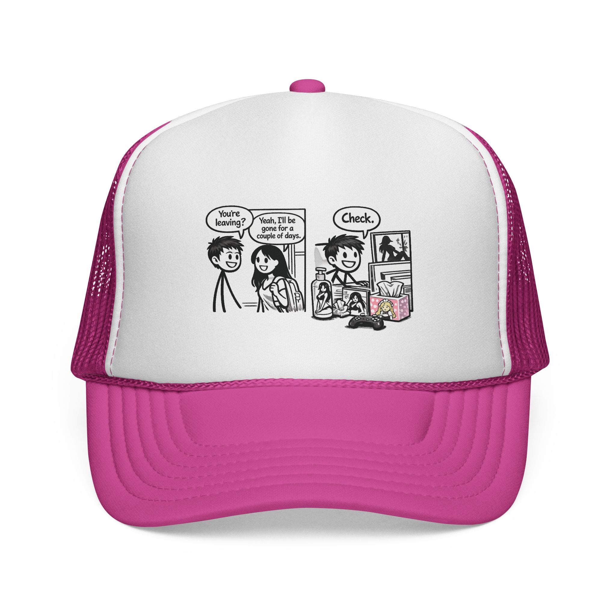 Comic Panel Trucker Hat — "Check" Retro Cartoon Design
