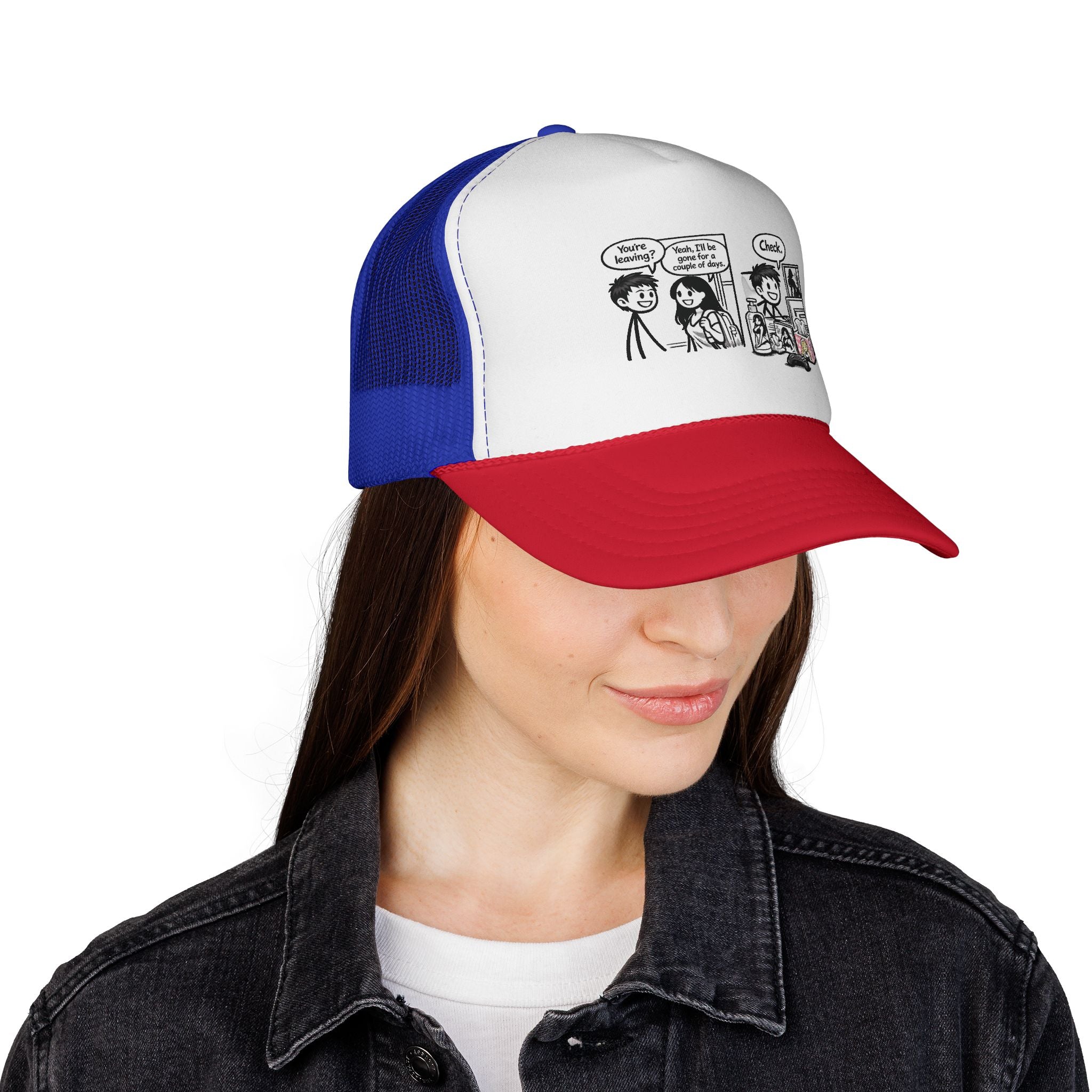 Comic Panel Trucker Hat — "Check" Retro Cartoon Design