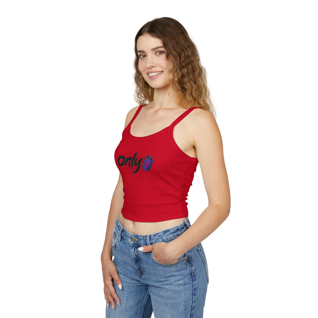Spaghetti Tank — "Only" Purple Soda Can Graphic Crop Top