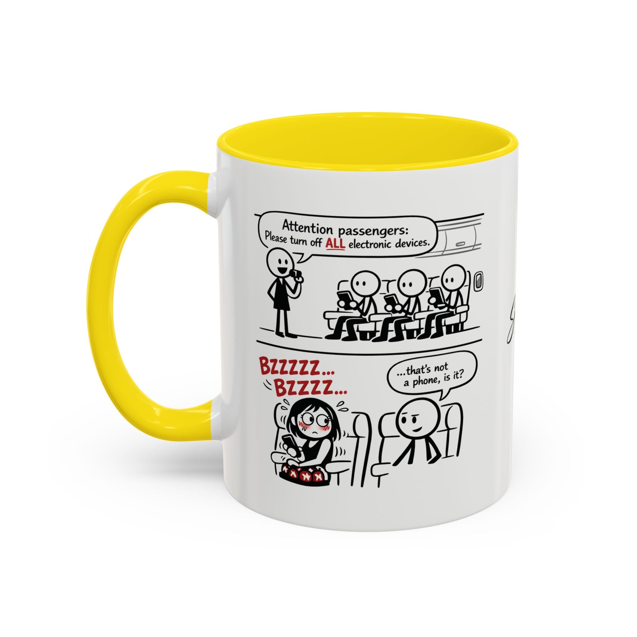 Coffee Mug — Funny Airplane Cellphone Comic Accent Mug (11/15 oz)