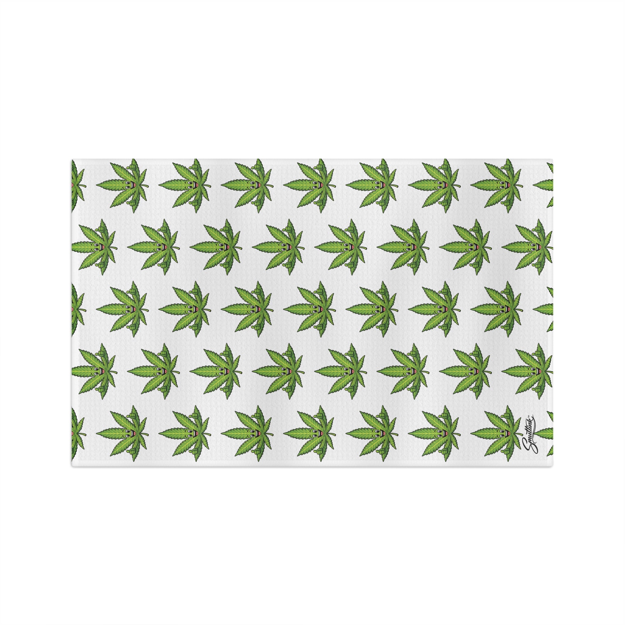 Cannabis Leaf Microfiber Tea Towel — Repeating Green Marijuana Pattern Kitchen Towel