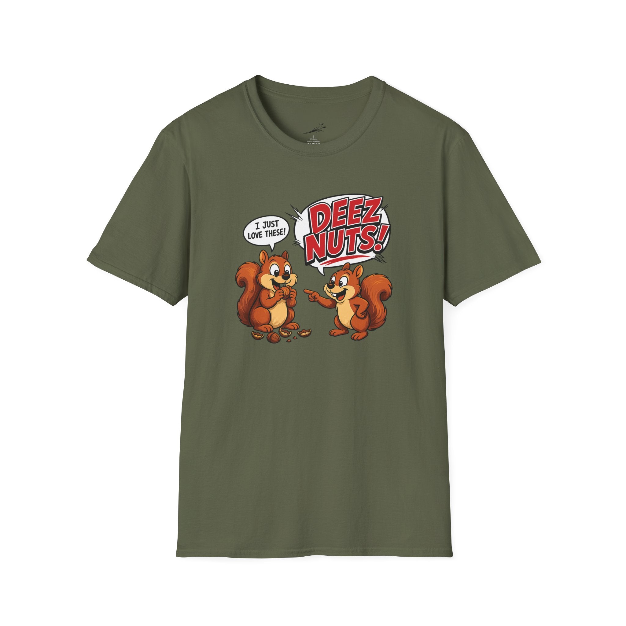 Funny Squirrel T‑Shirt — Cartoon 'Deez Nuts!' Graphic Tee