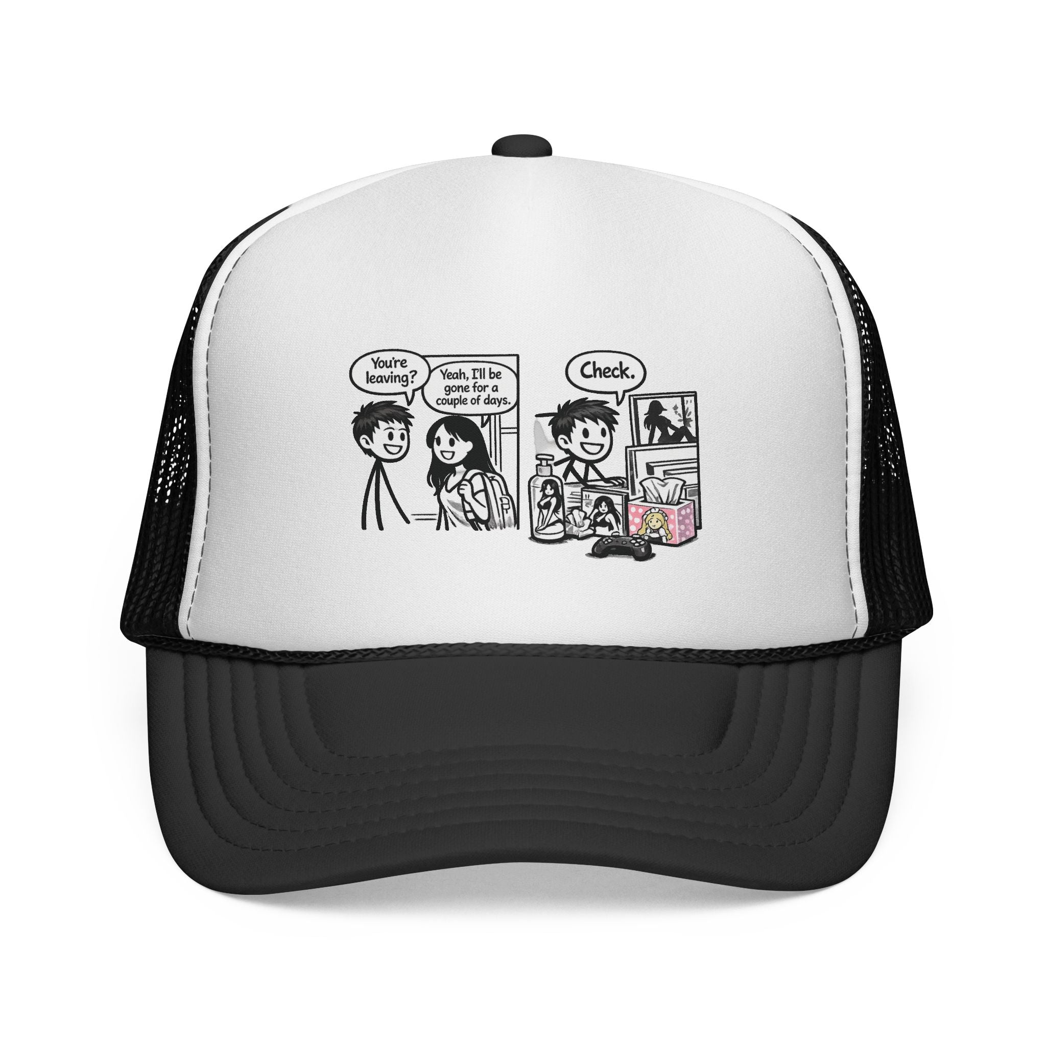 Comic Panel Trucker Hat — "Check" Retro Cartoon Design
