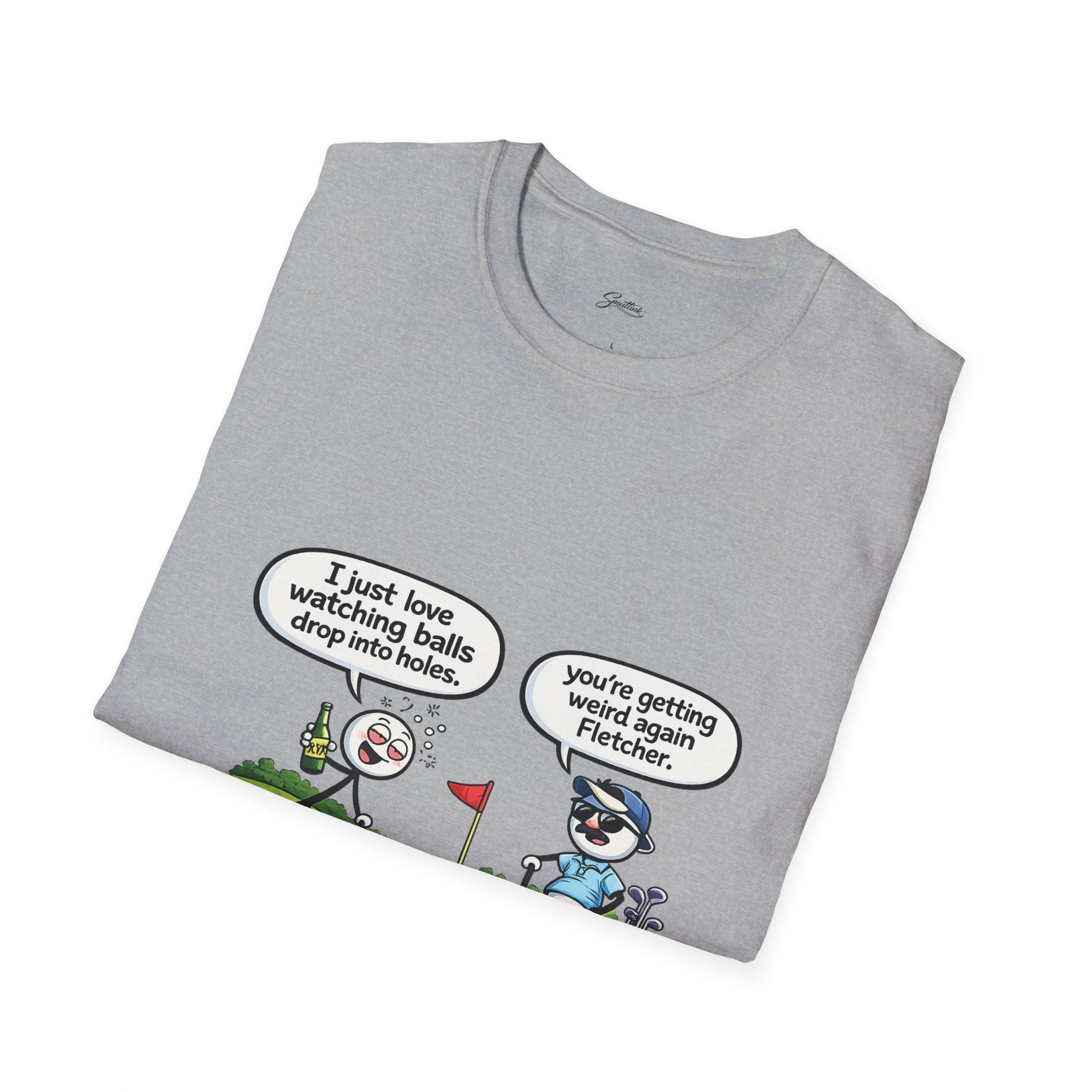 Golf Cartoon T-Shirt — Funny "I Just Love Watching Balls Drop Into Holes" Graphic Tee