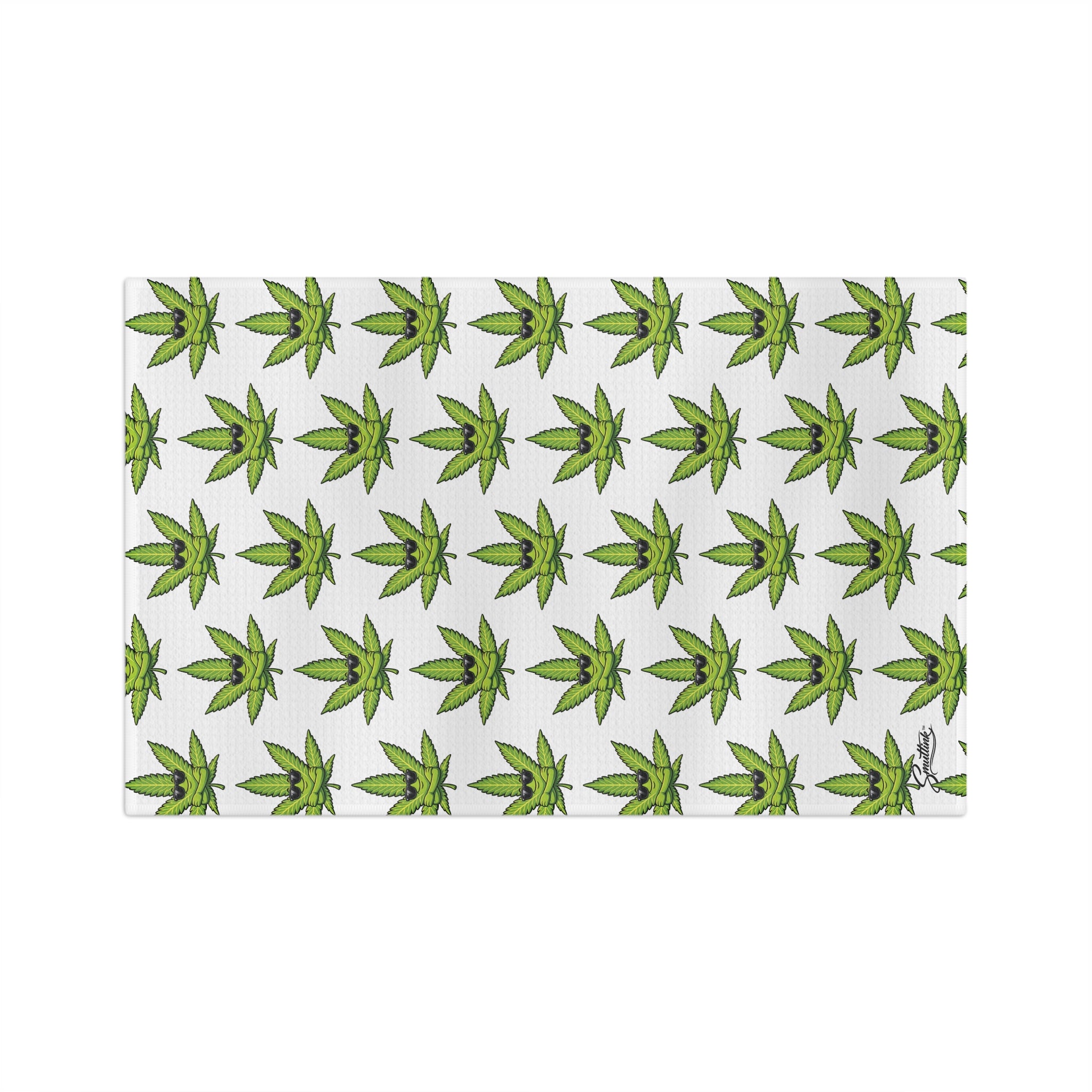 Kool Cannabis Leaf Microfiber Tea Towel — Repeating Green Marijuana Pattern Kitchen Towel