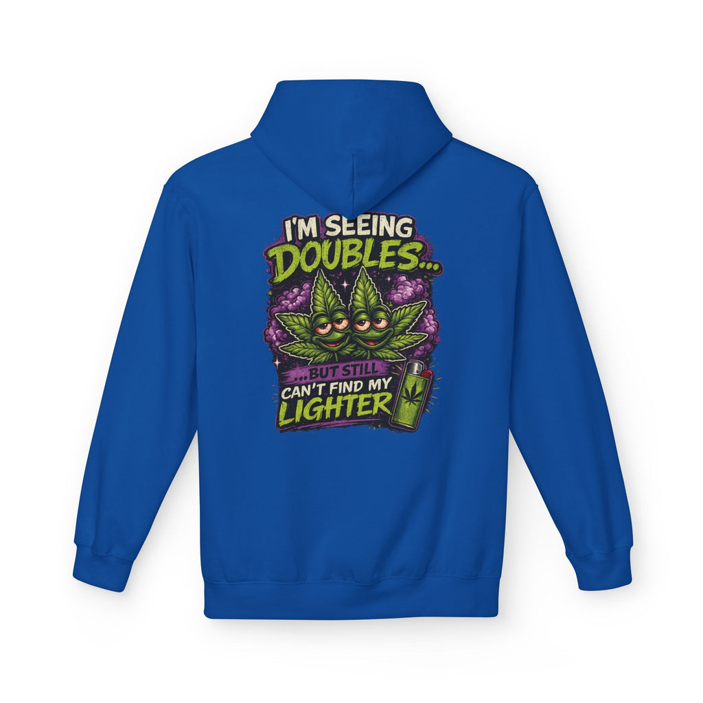 I'm Seeing Doubles Hoodie — Funny Cannabis Graphic Pullover with 'Can't Find My Lighter' Design