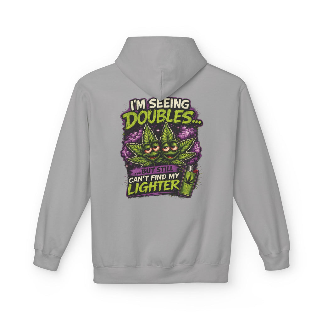 I'm Seeing Doubles Hoodie — Funny Cannabis Graphic Pullover with 'Can't Find My Lighter' Design