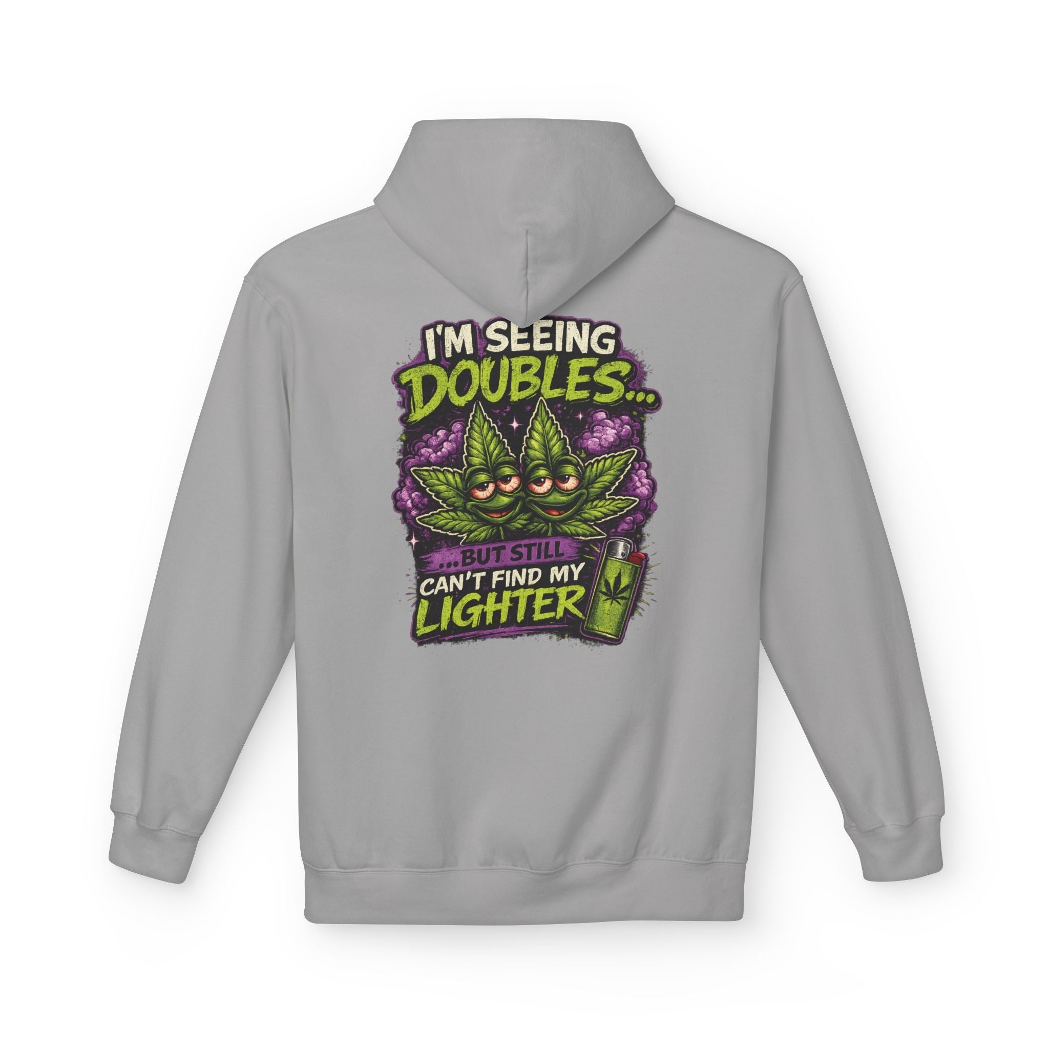 I'm Seeing Doubles Hoodie — Funny Cannabis Graphic Pullover with 'Can't Find My Lighter' Design